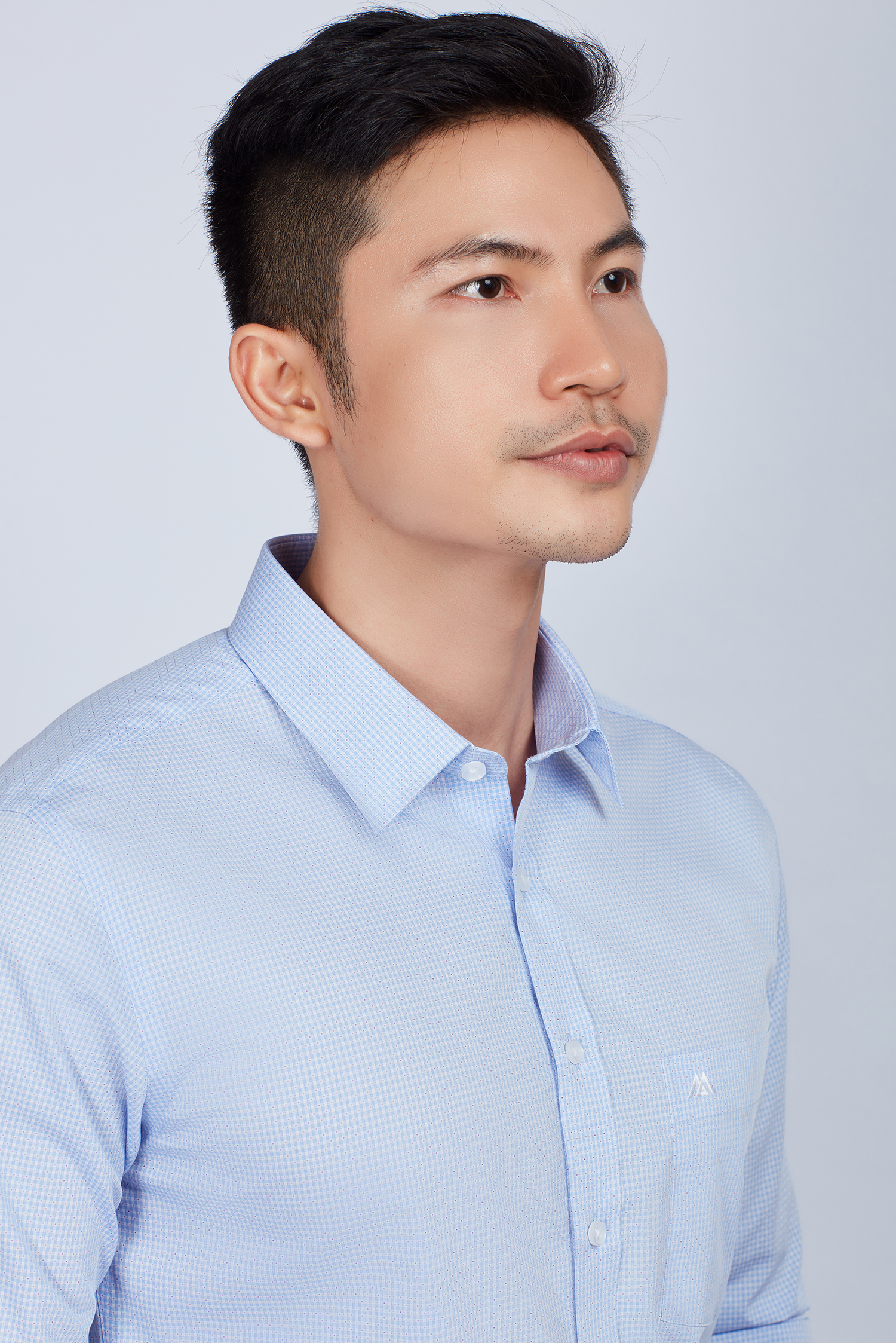 Áo sơ mi nam Slim fit dài tay xanh ngọc chấm bi - HẾT HÀNG