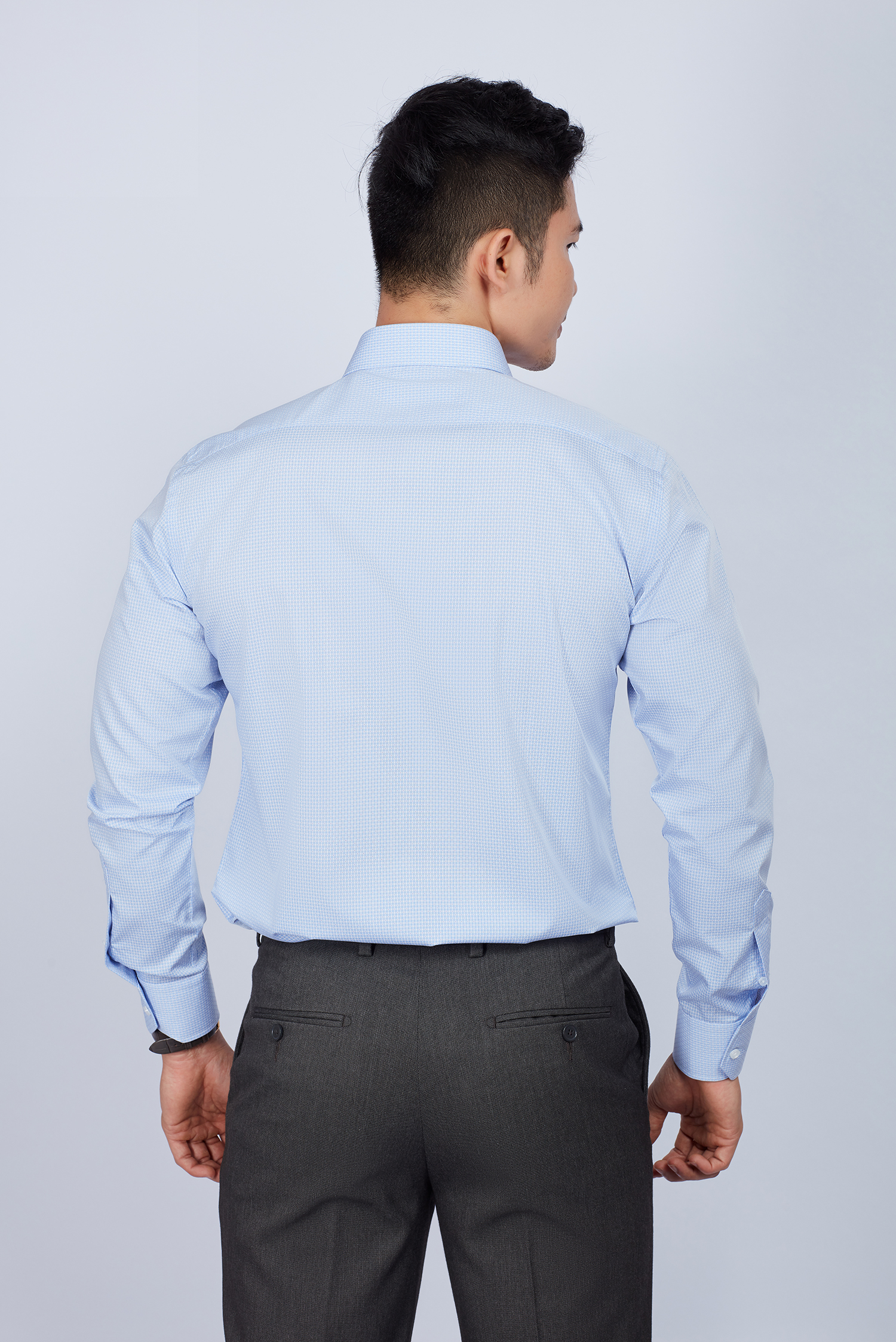 Áo sơ mi nam Slim fit dài tay xanh ngọc chấm bi - HẾT HÀNG