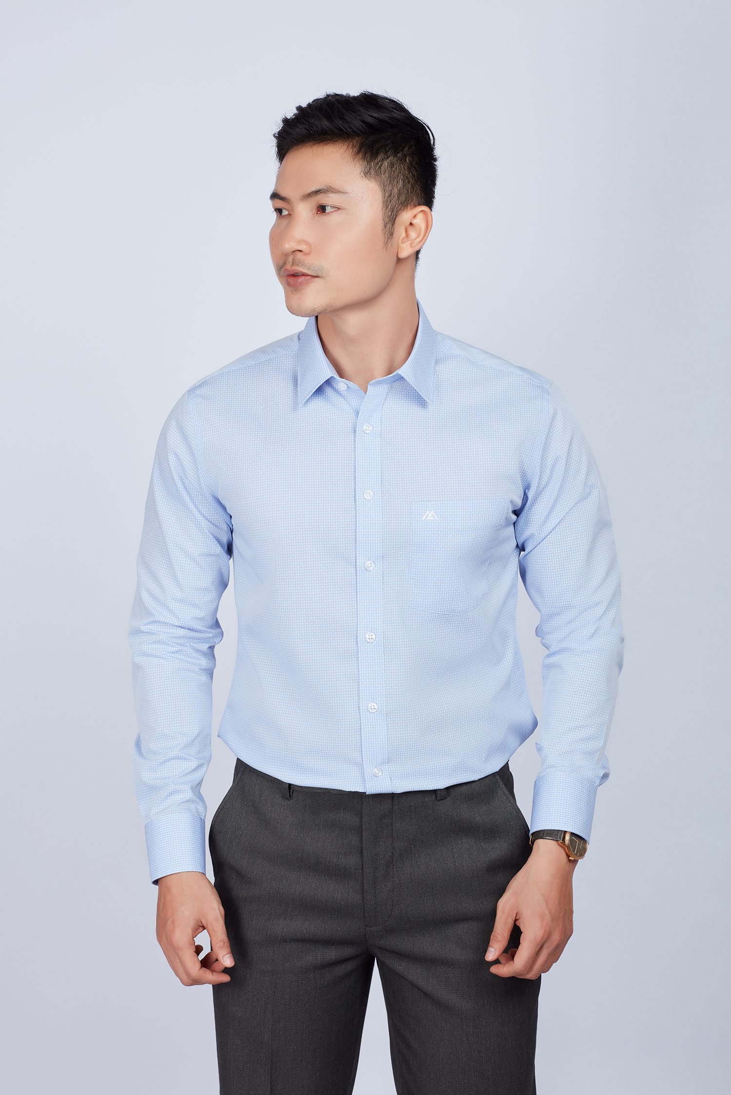 Áo sơ mi nam Slim fit dài tay xanh ngọc chấm bi - HẾT HÀNG
