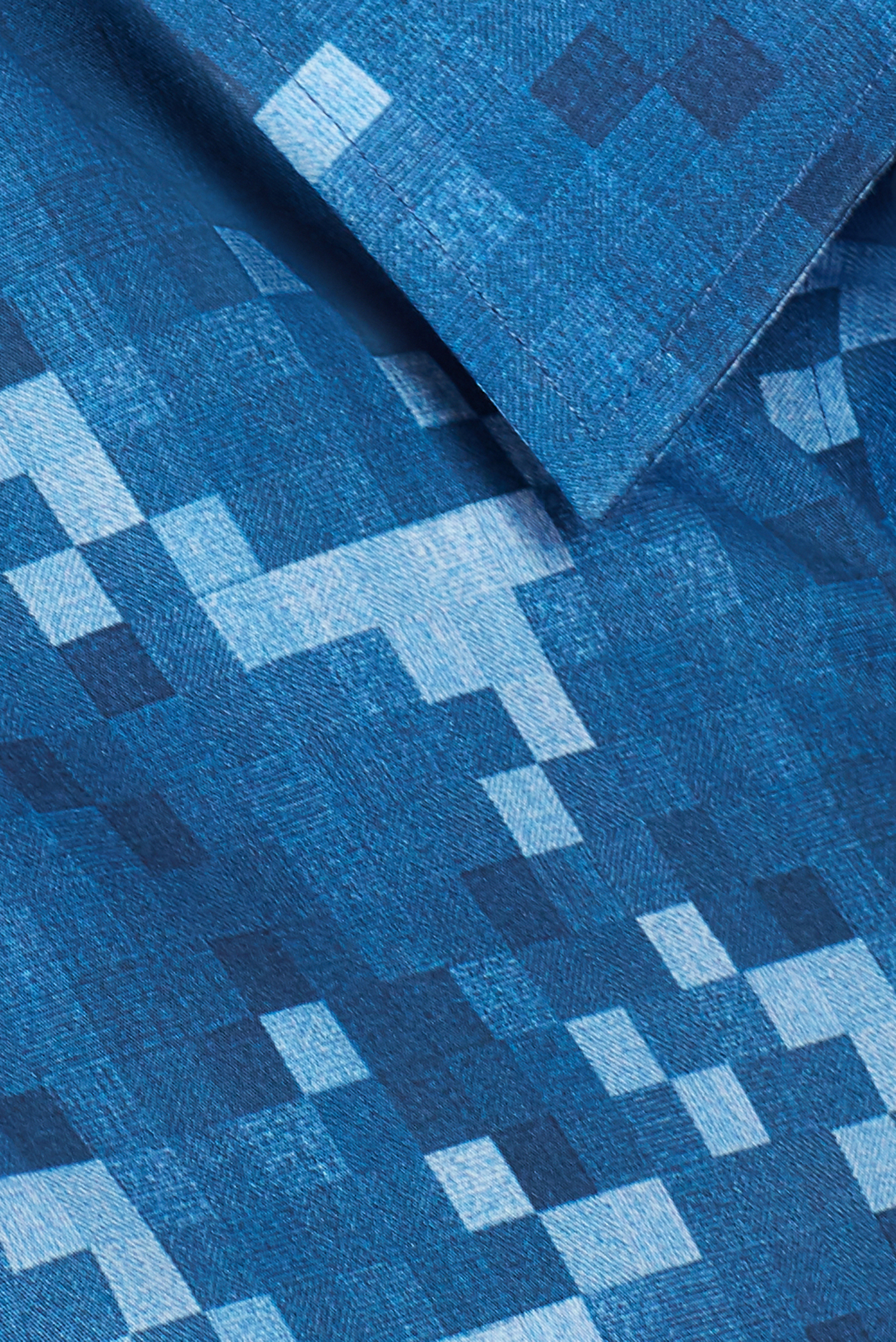 Áo sơ mi nam Casual ngắn tay xanh dương hoa văn - HÊT HÀNG