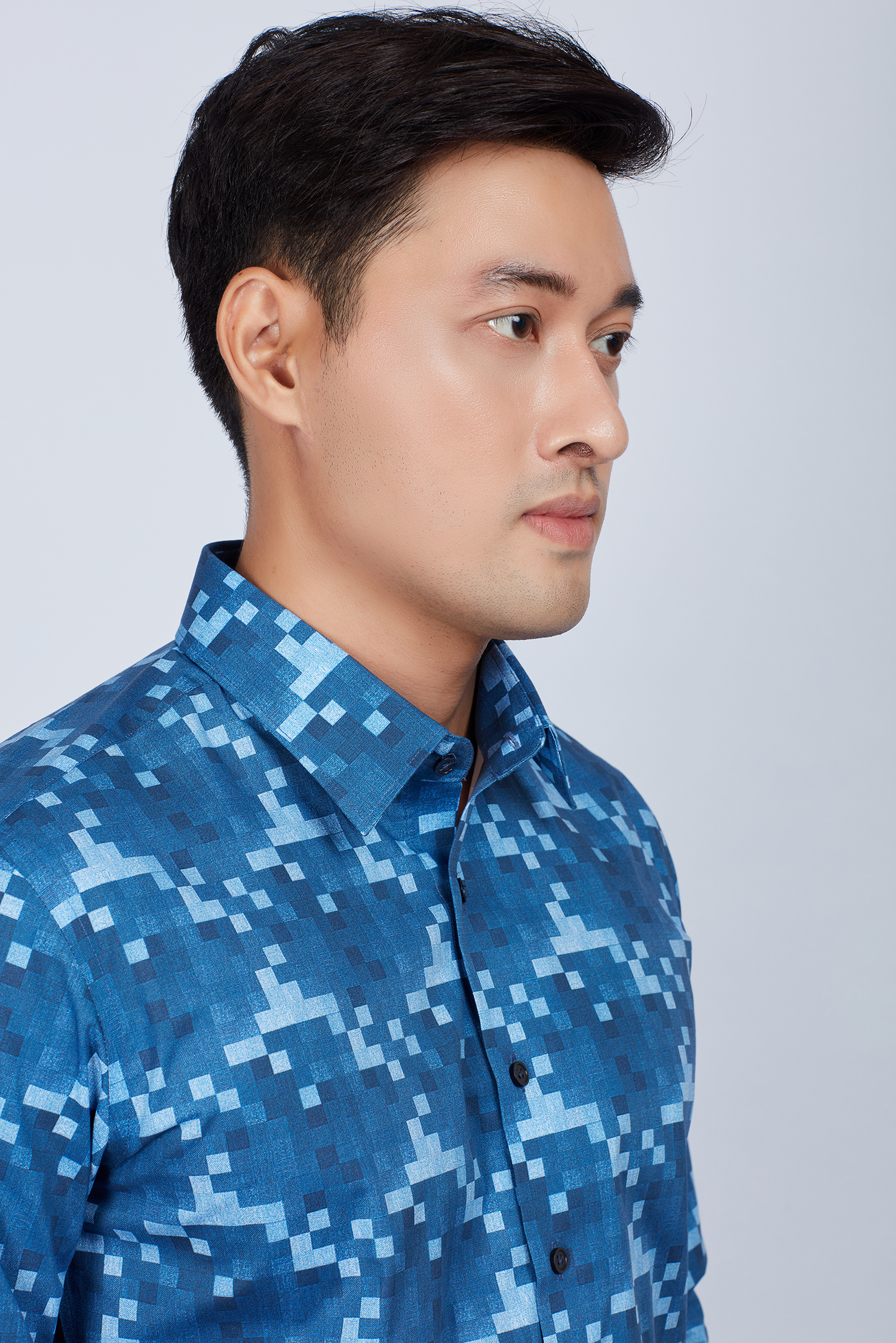 Áo sơ mi nam Slim fit dài tay xanh dương ca rô hoa văn - HẾT HÀNG