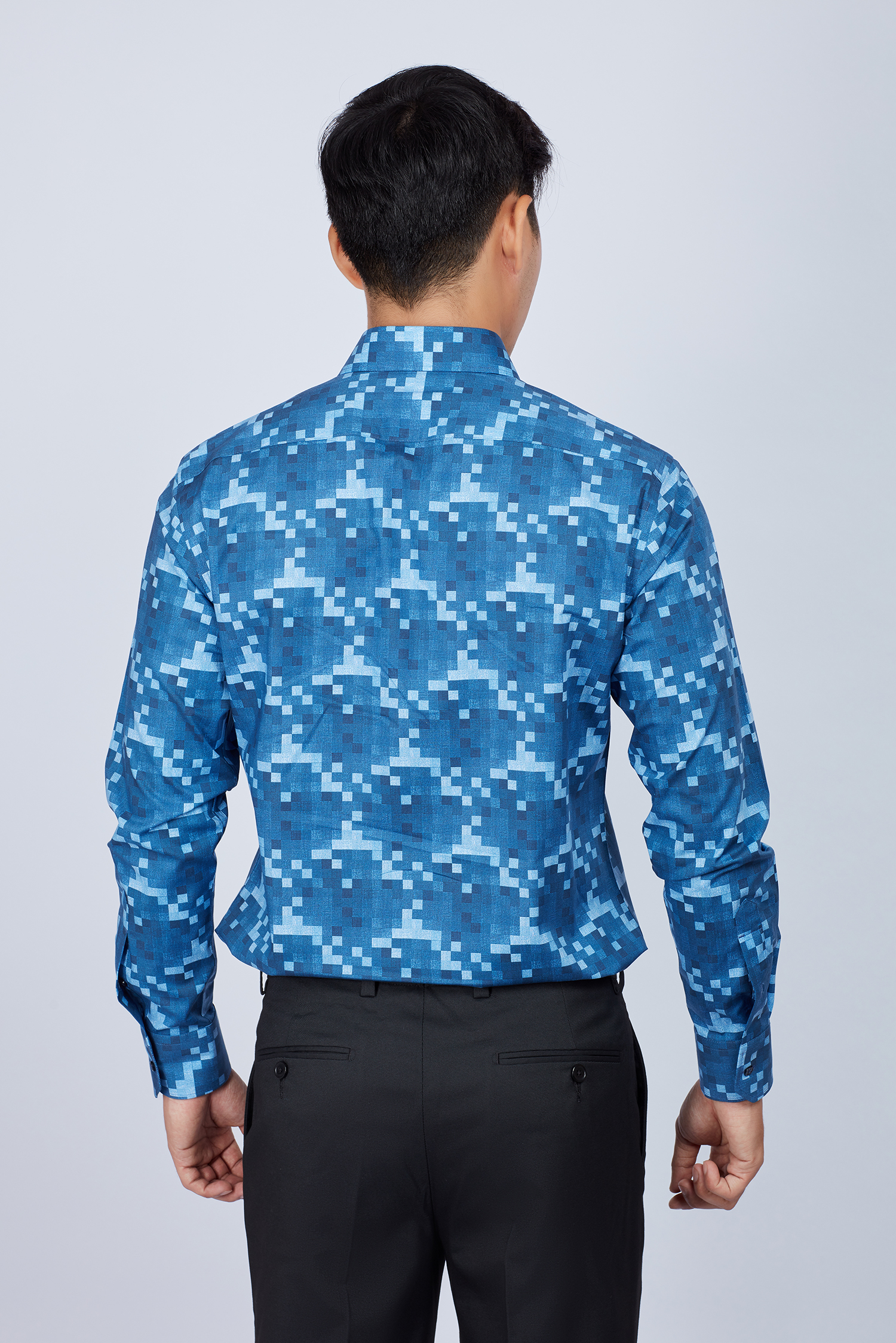 Áo sơ mi nam Slim fit dài tay xanh dương ca rô hoa văn - HẾT HÀNG