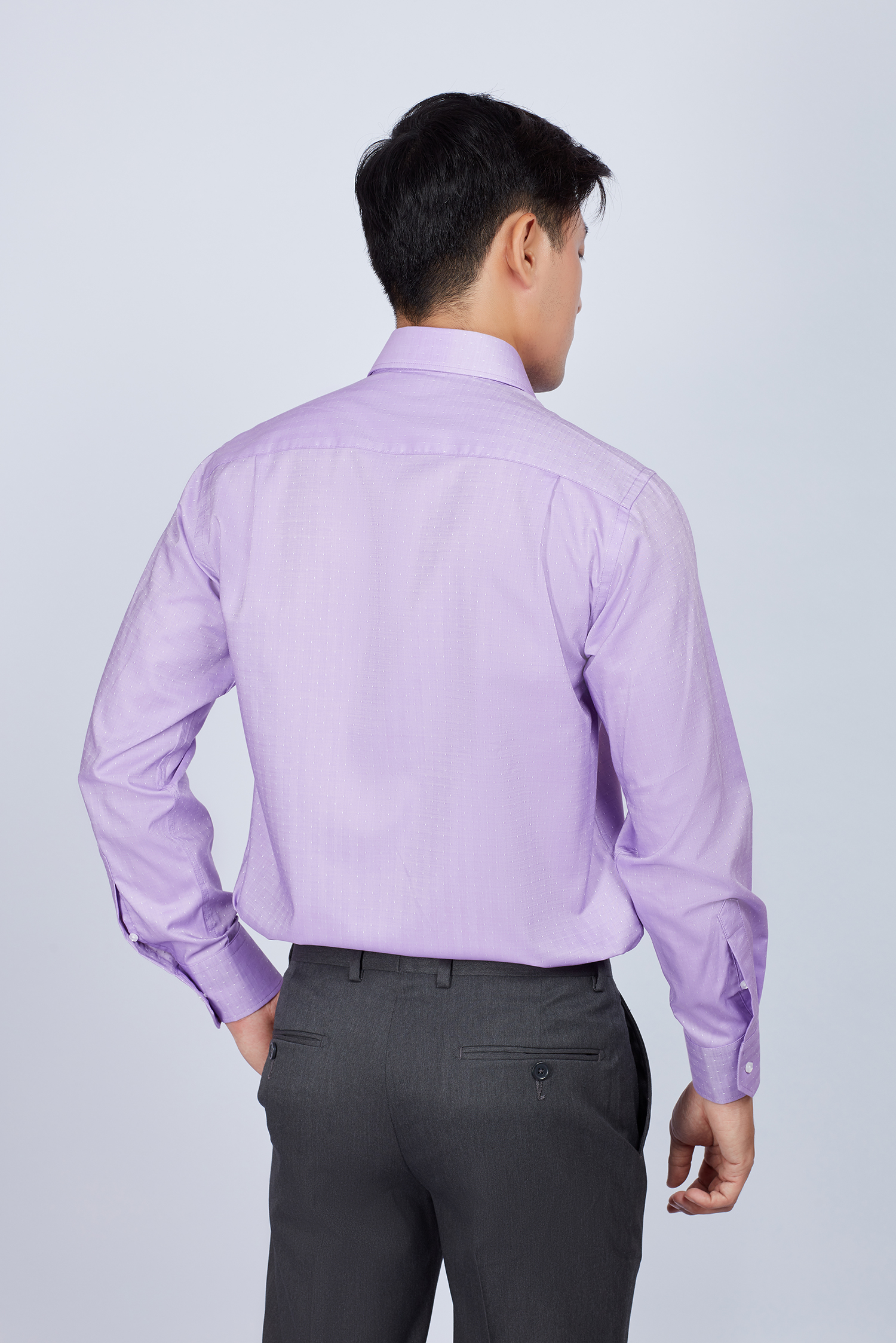 Áo sơ mi nam Classic dài tay tím nhạt chấm bi - HẾT HÀNG