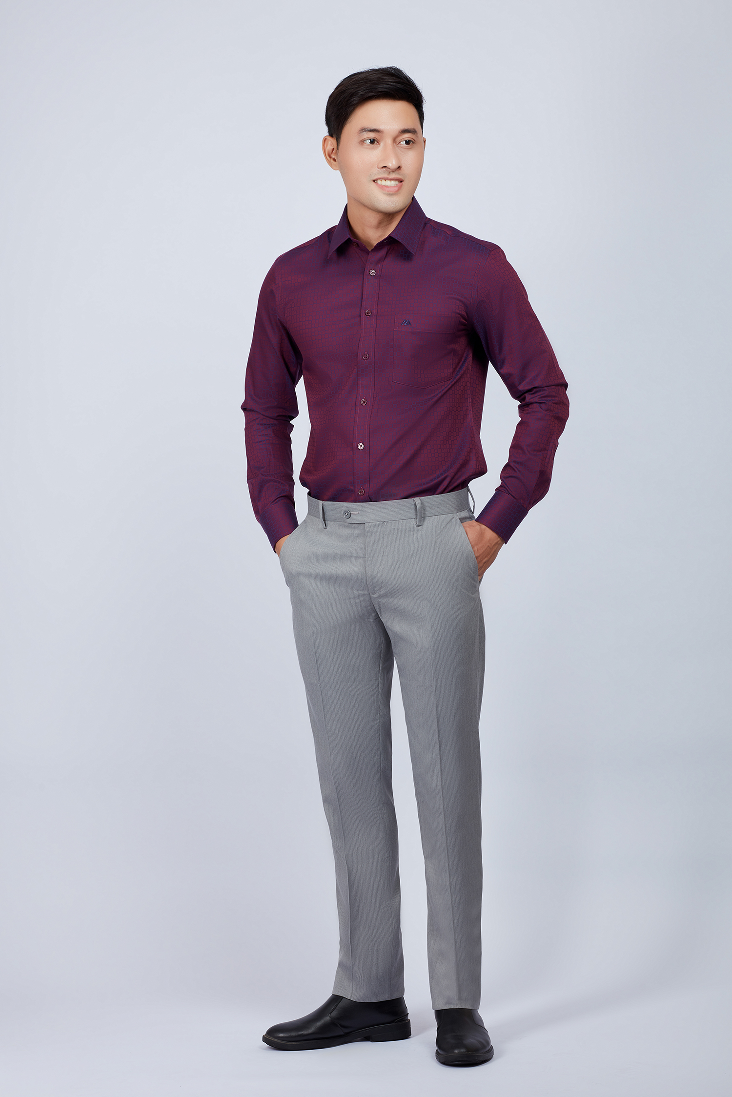 Quần tây nam Slim Fit xám marl không ly - HẾT HÀNG