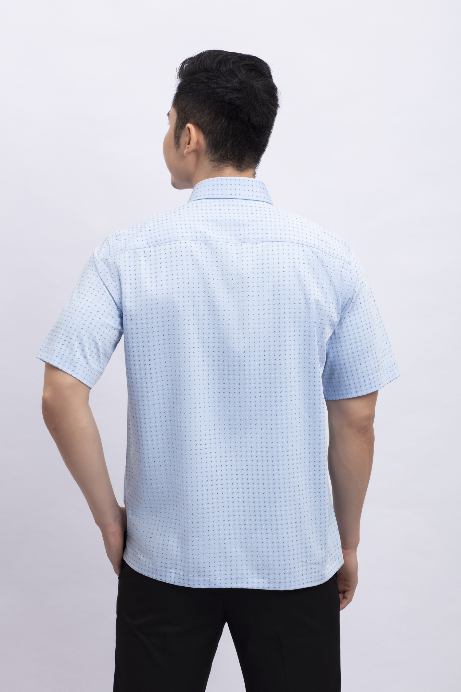 Áo sơ mi nam ngắn tay Casual xanh ngọc chấm bi - HẾT HÀNG