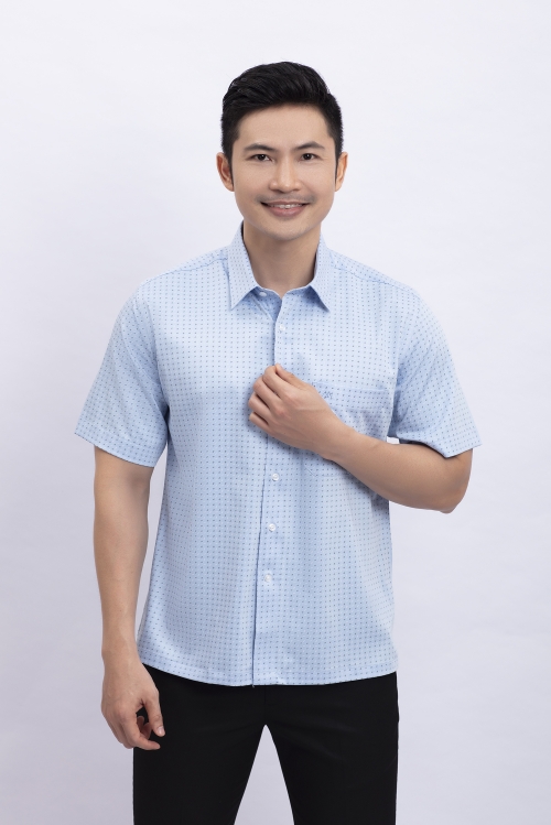 Áo sơ mi nam ngắn tay Casual xanh ngọc chấm bi - HẾT HÀNG