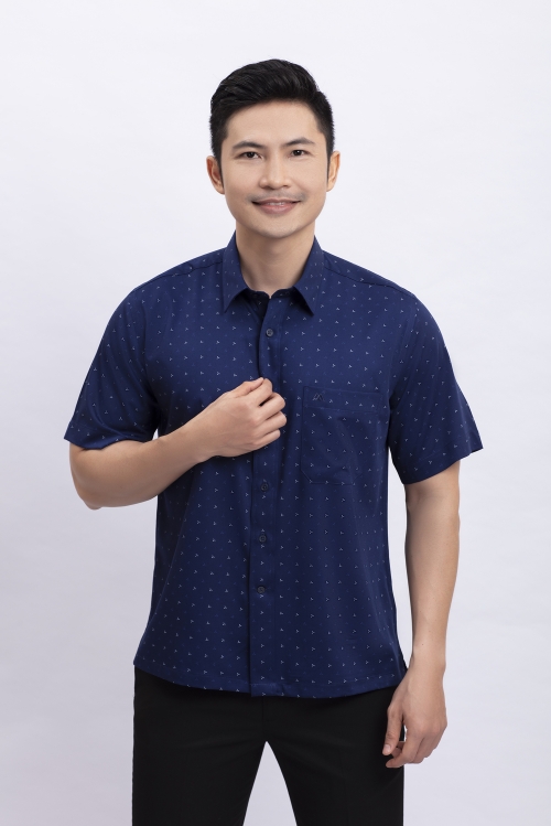 Sơ mi nam ngắn tay Casual xanh đậm - HẾT HÀNG