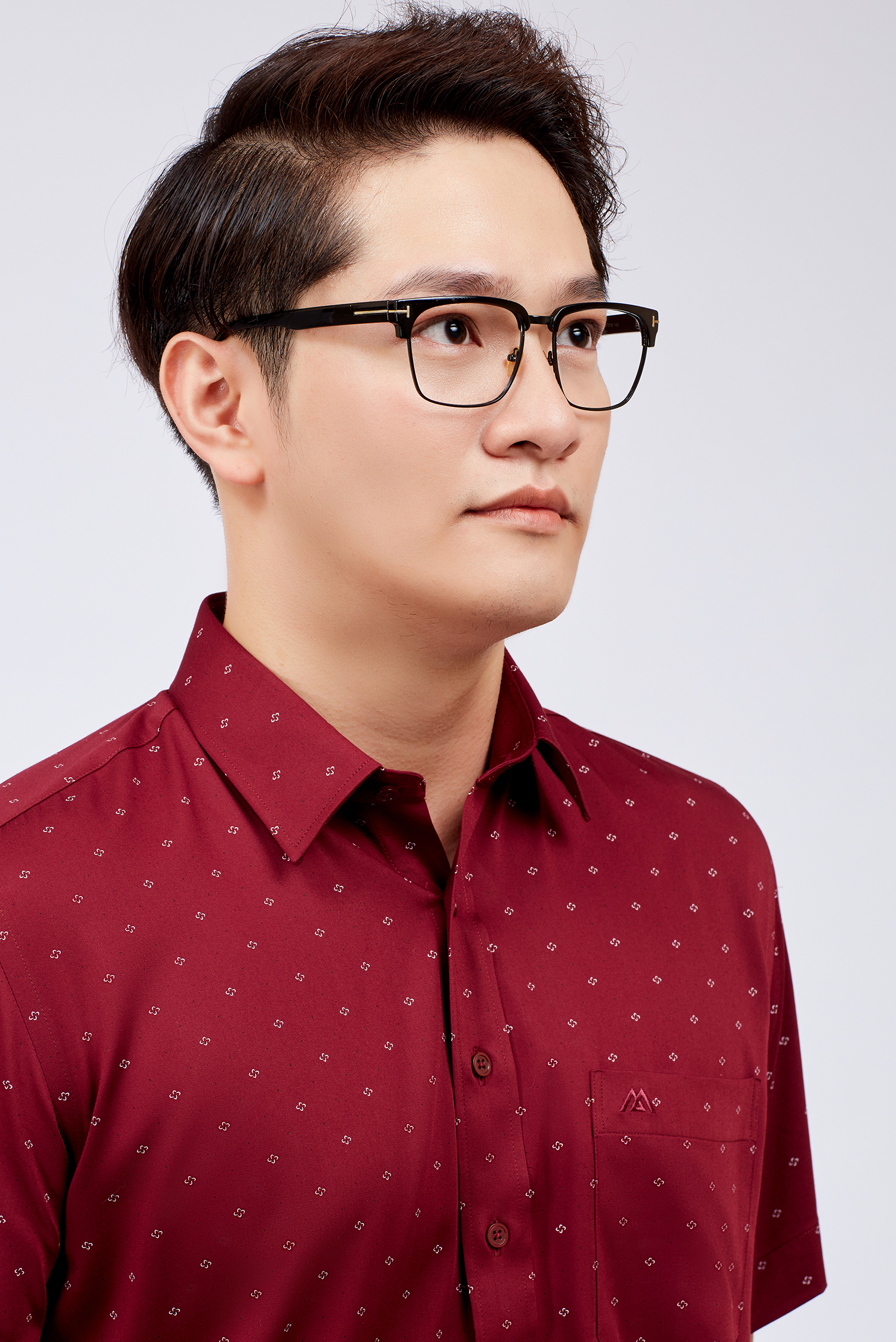 Sơ mi nam ngắn tay Casual đỏ rượu họa tiết hoa văn - HÊT HÀNG