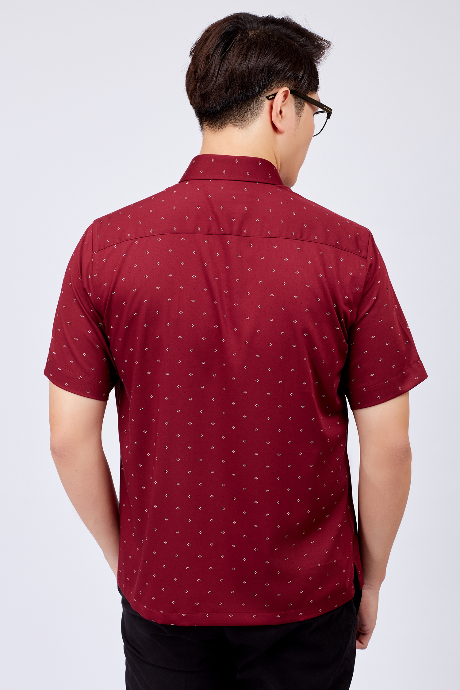 Sơ mi nam ngắn tay Casual đỏ rượu họa tiết hoa văn - HÊT HÀNG