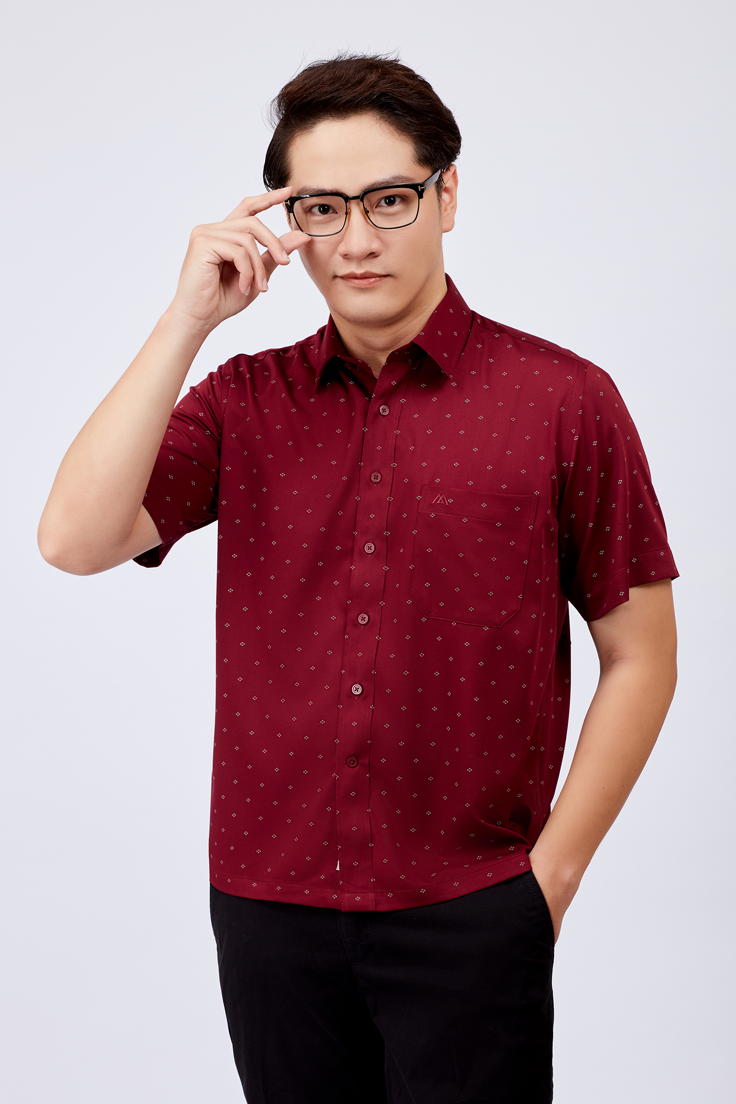 Sơ mi nam ngắn tay Casual đỏ rượu họa tiết hoa văn - HÊT HÀNG