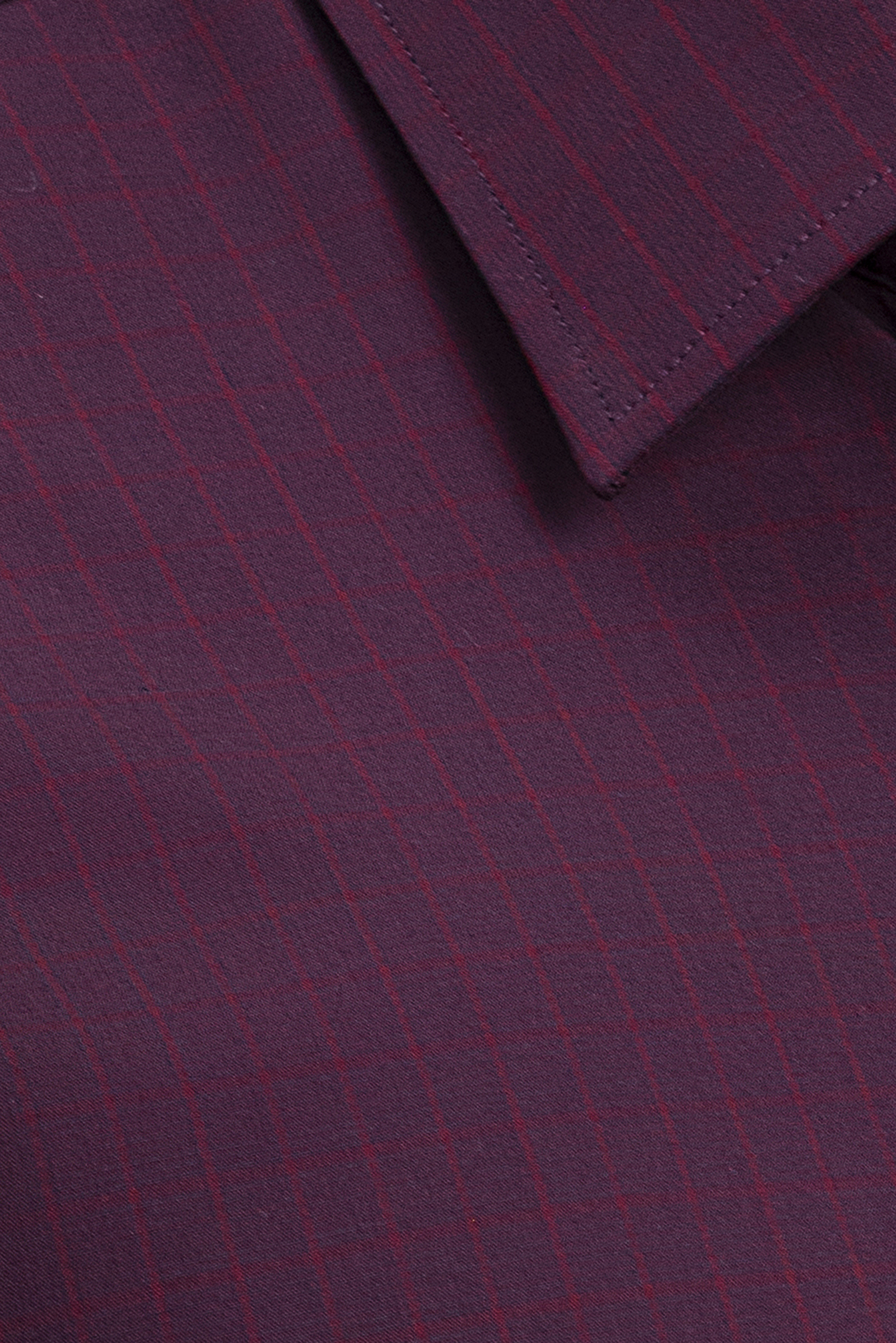 Áo sơ mi nam ngắn tay Casual- Vạt ngang màu đỏ rượu caro nhỏ