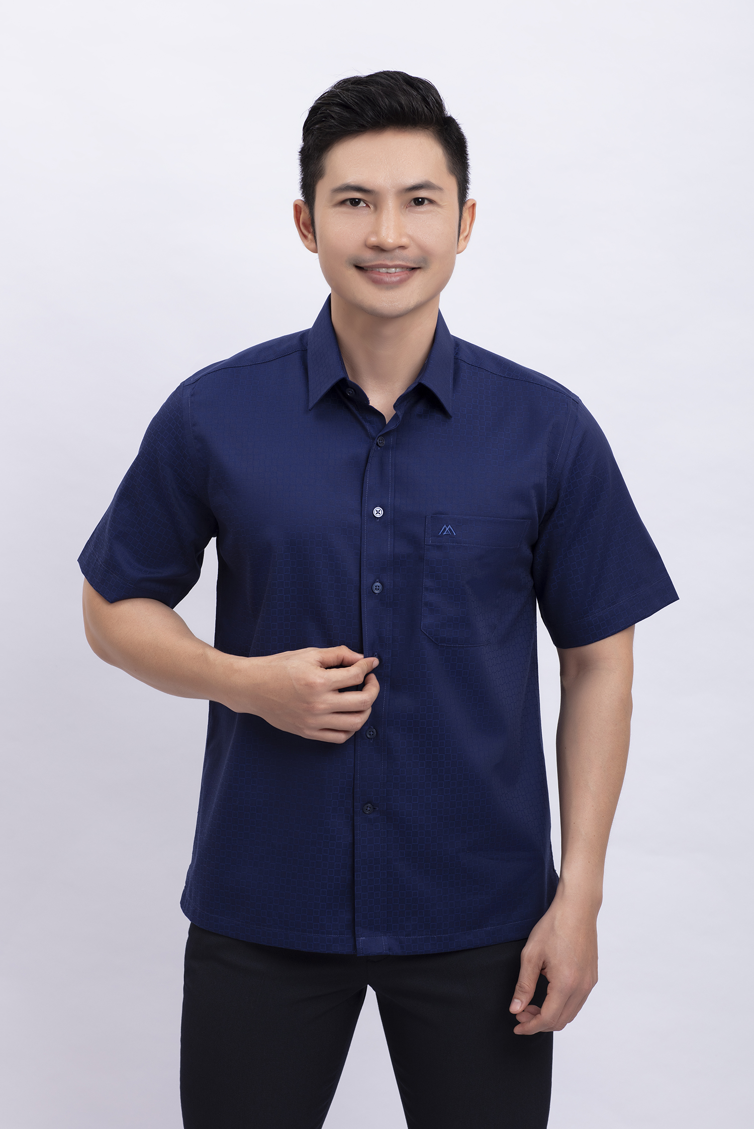 Áo sơ mi nam ngắn tay Casual xanh dương caro nhỏ