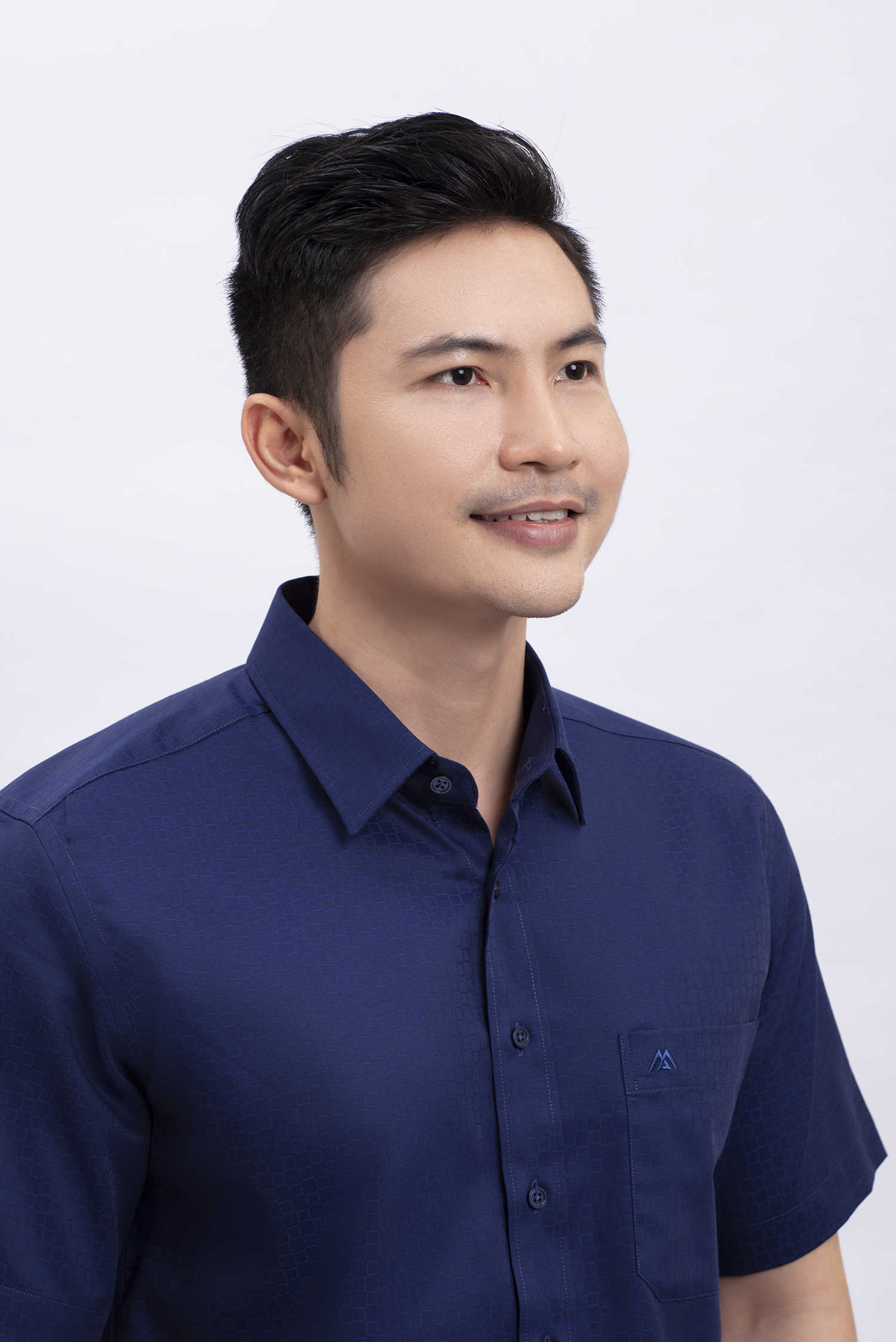 Áo sơ mi nam ngắn tay Casual xanh dương caro nhỏ