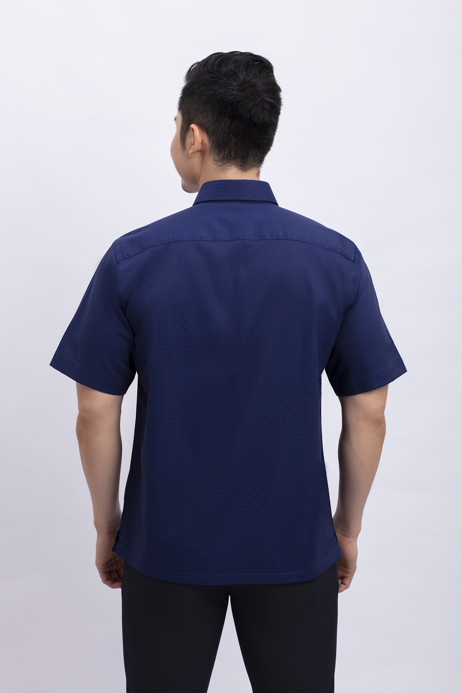 Áo sơ mi nam ngắn tay Casual xanh dương caro nhỏ