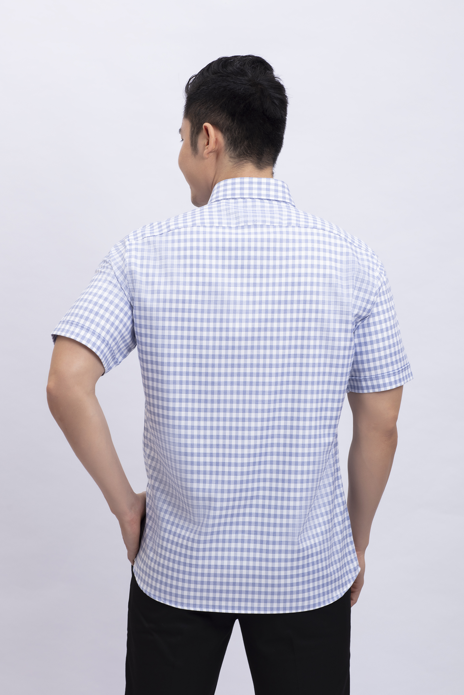 Áo sơ mi nam ngắn tay regular caro xanh- HẾT HÀNG