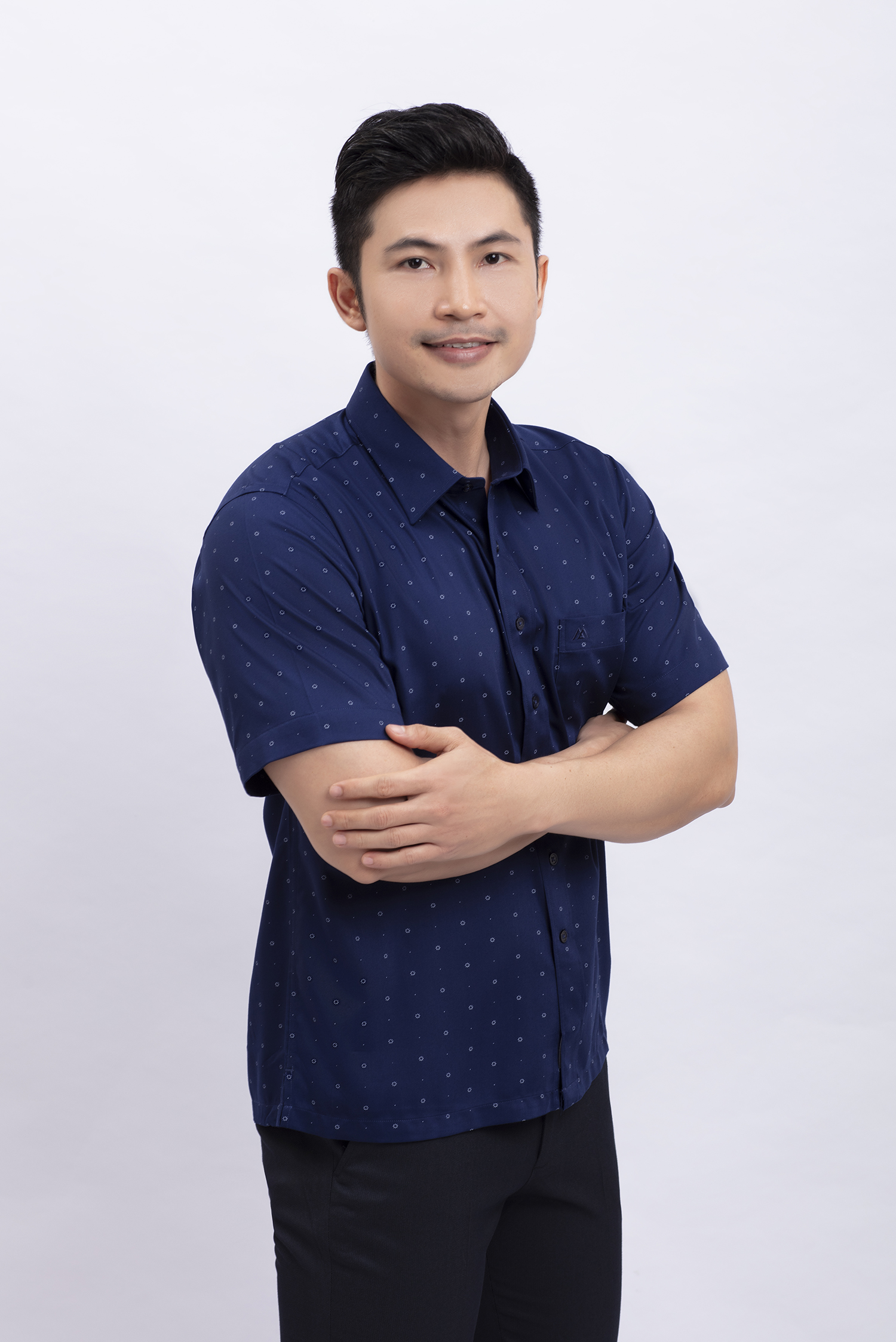 Áo sơ mi nam ngắn tay Casual xanh dương in họa tiết - HẾT HÀNG