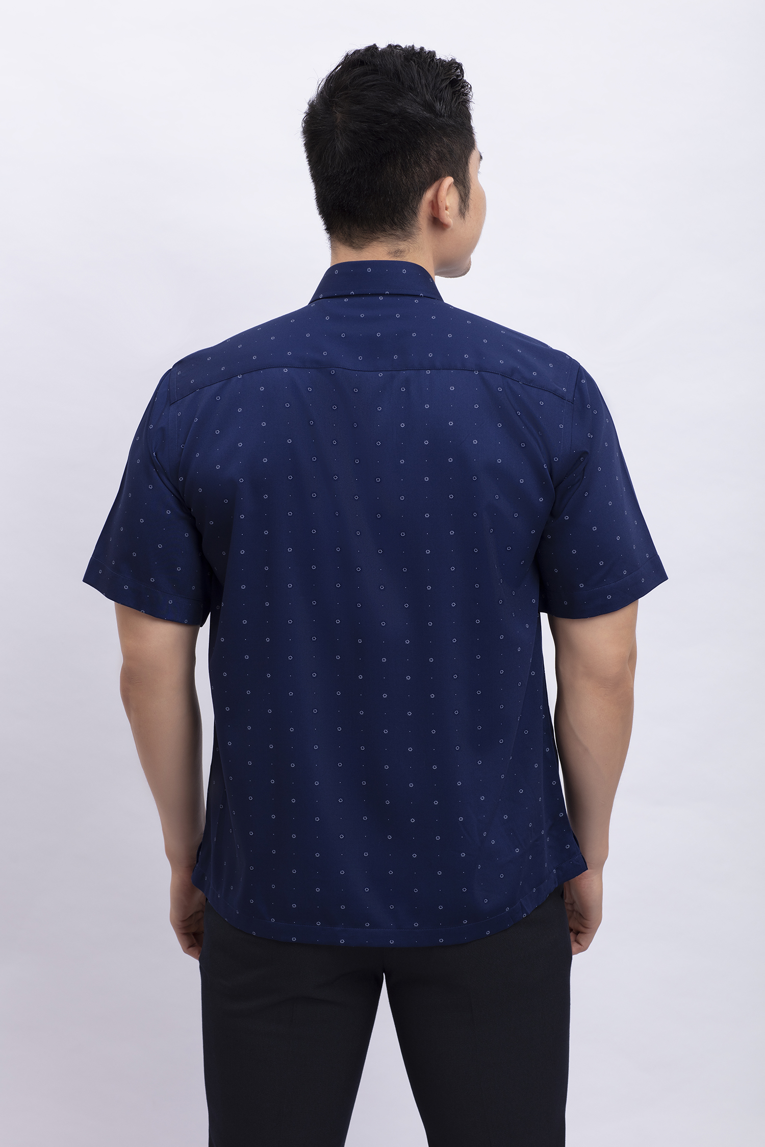 Áo sơ mi nam ngắn tay Casual xanh dương in họa tiết - HẾT HÀNG