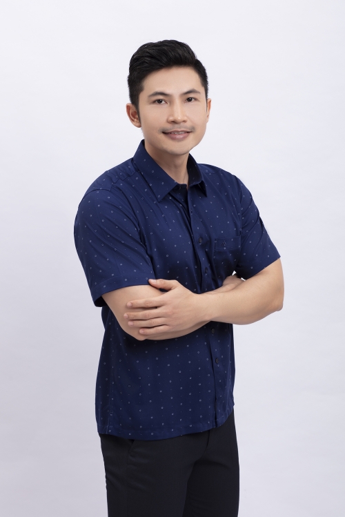 Áo sơ mi nam ngắn tay Casual xanh dương in họa tiết - HẾT HÀNG