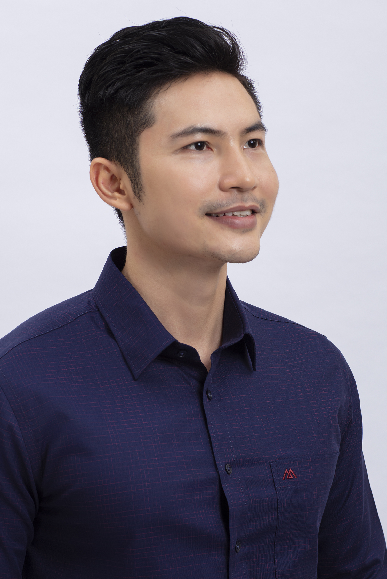 Áo sơ mi nam dài tay Regular xanh dương caro