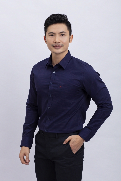 Áo sơ mi nam dài tay Regular xanh dương caro