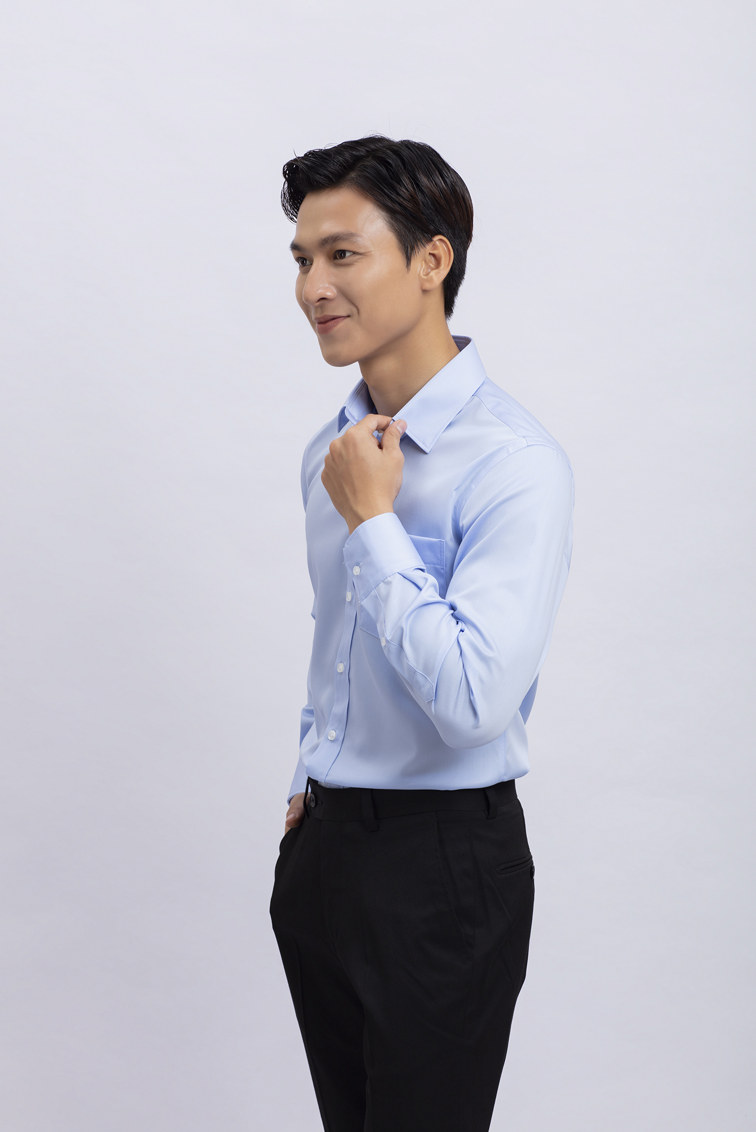 Áo sơ mi nam dài tay Slimfit xanh biển trơn - HẾT HÀNG