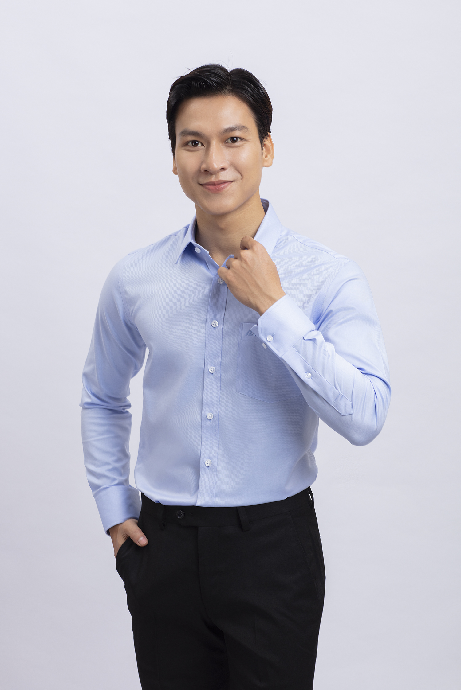 Áo sơ mi nam dài tay Slimfit xanh biển trơn - HẾT HÀNG