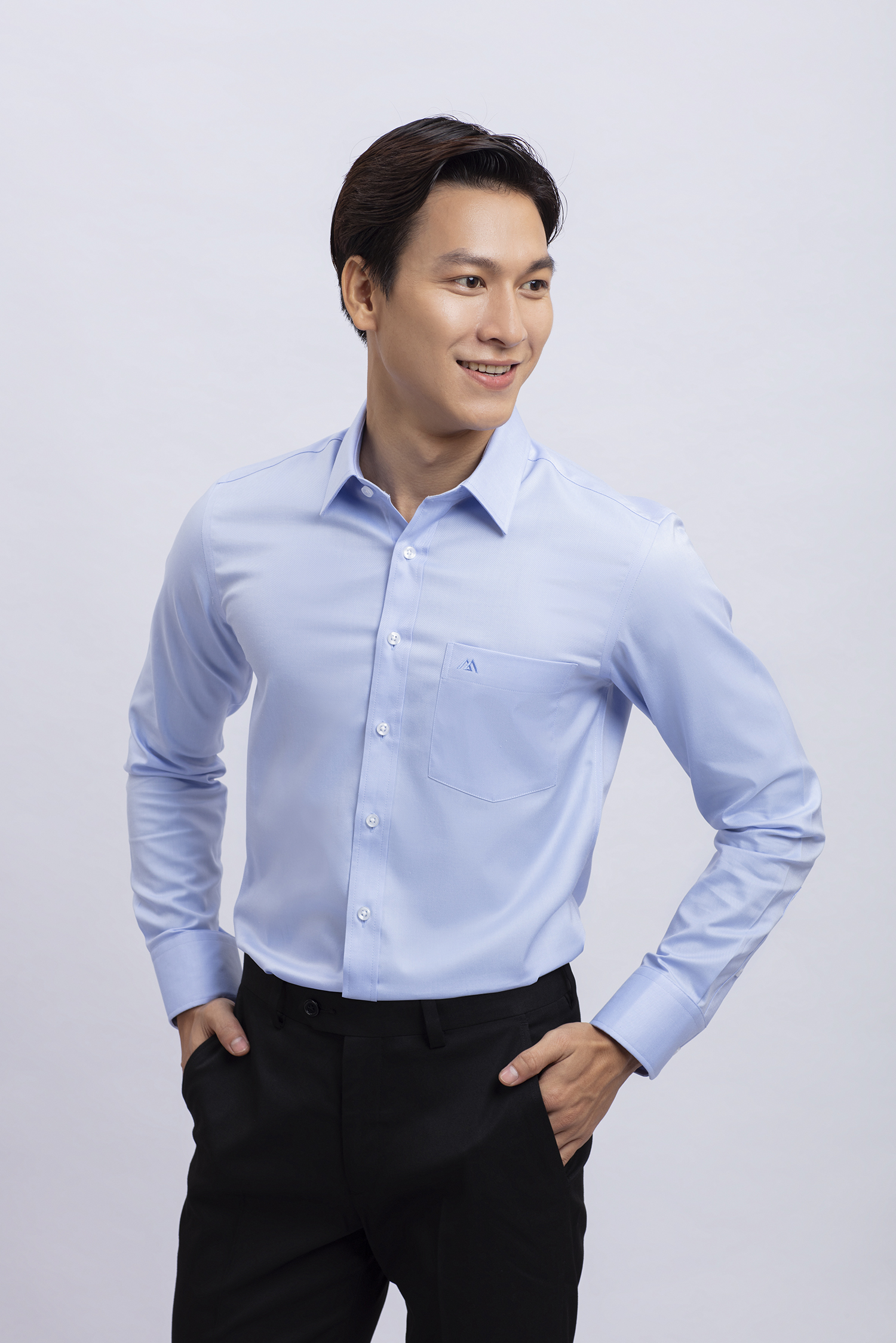 Áo sơ mi nam dài tay Slimfit xanh biển trơn - HẾT HÀNG