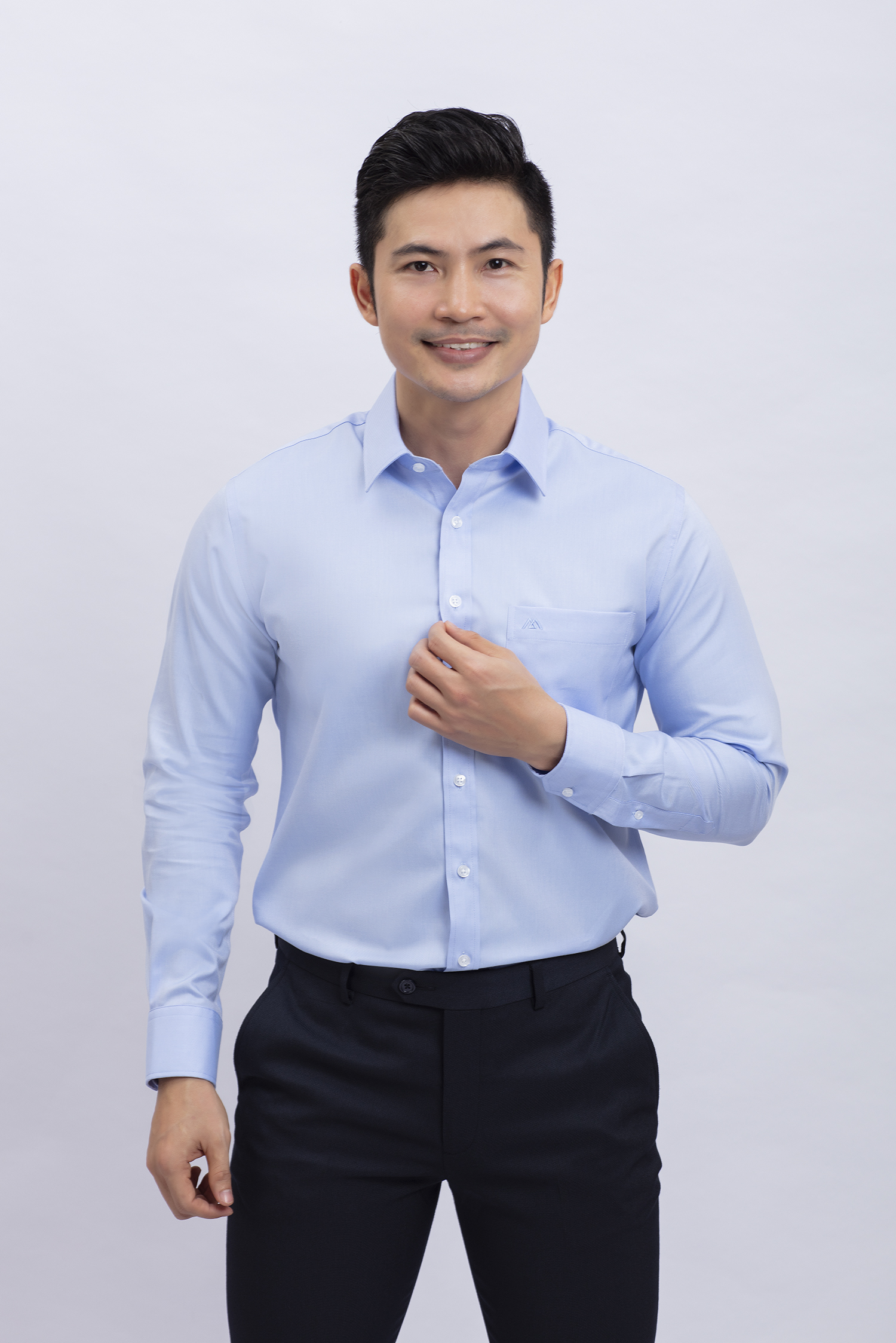 Áo sơ mi nam dài tay Regular xanh biển trơn - HẾT HÀNG