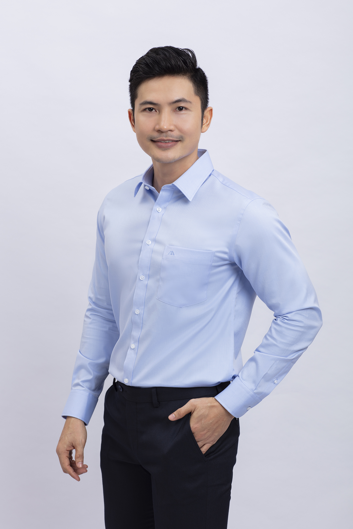 Áo sơ mi nam dài tay Regular xanh biển trơn - HẾT HÀNG