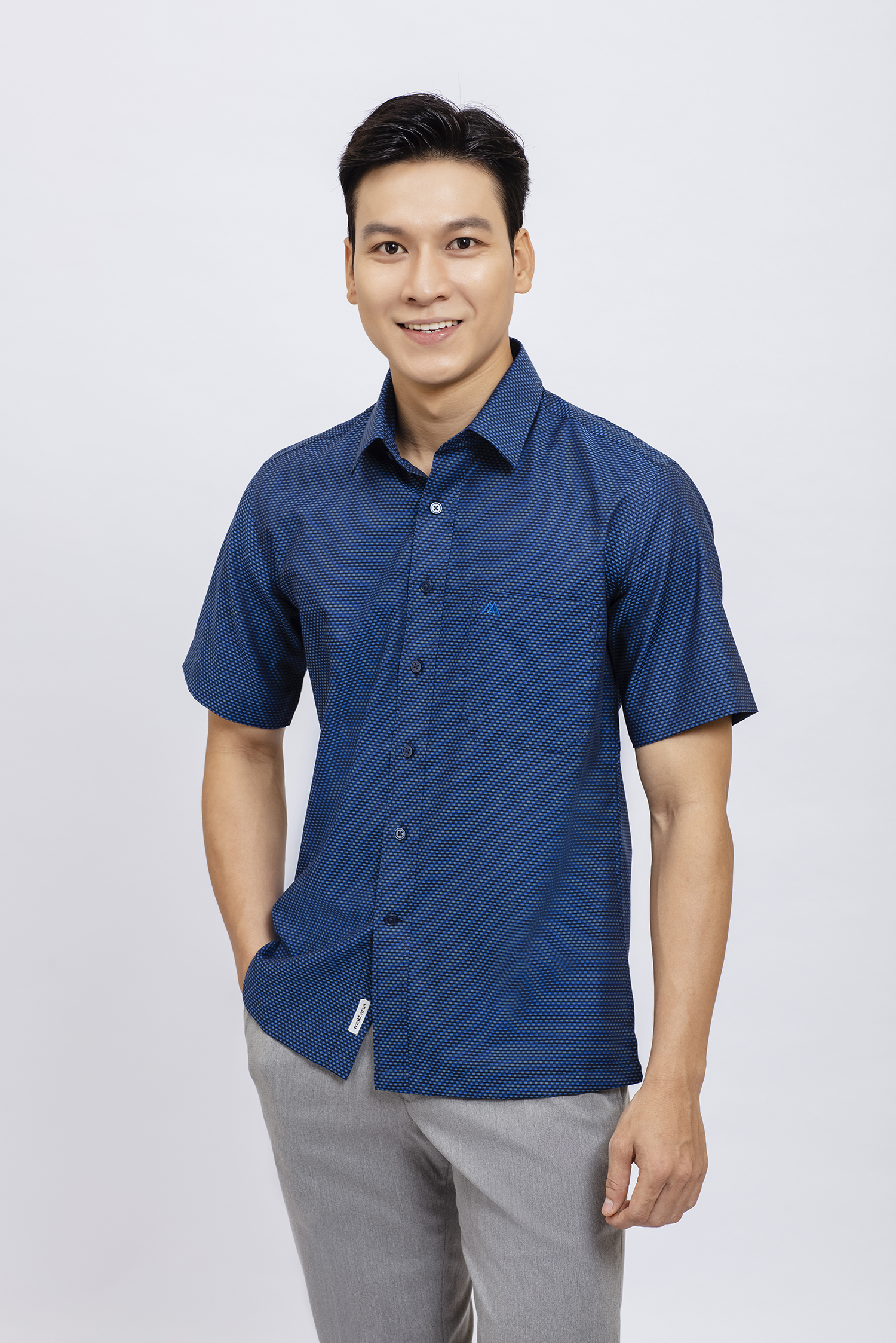 Sơ mi nam ngắn tay Casual xanh dương họa tiết - HẾT HÀNG