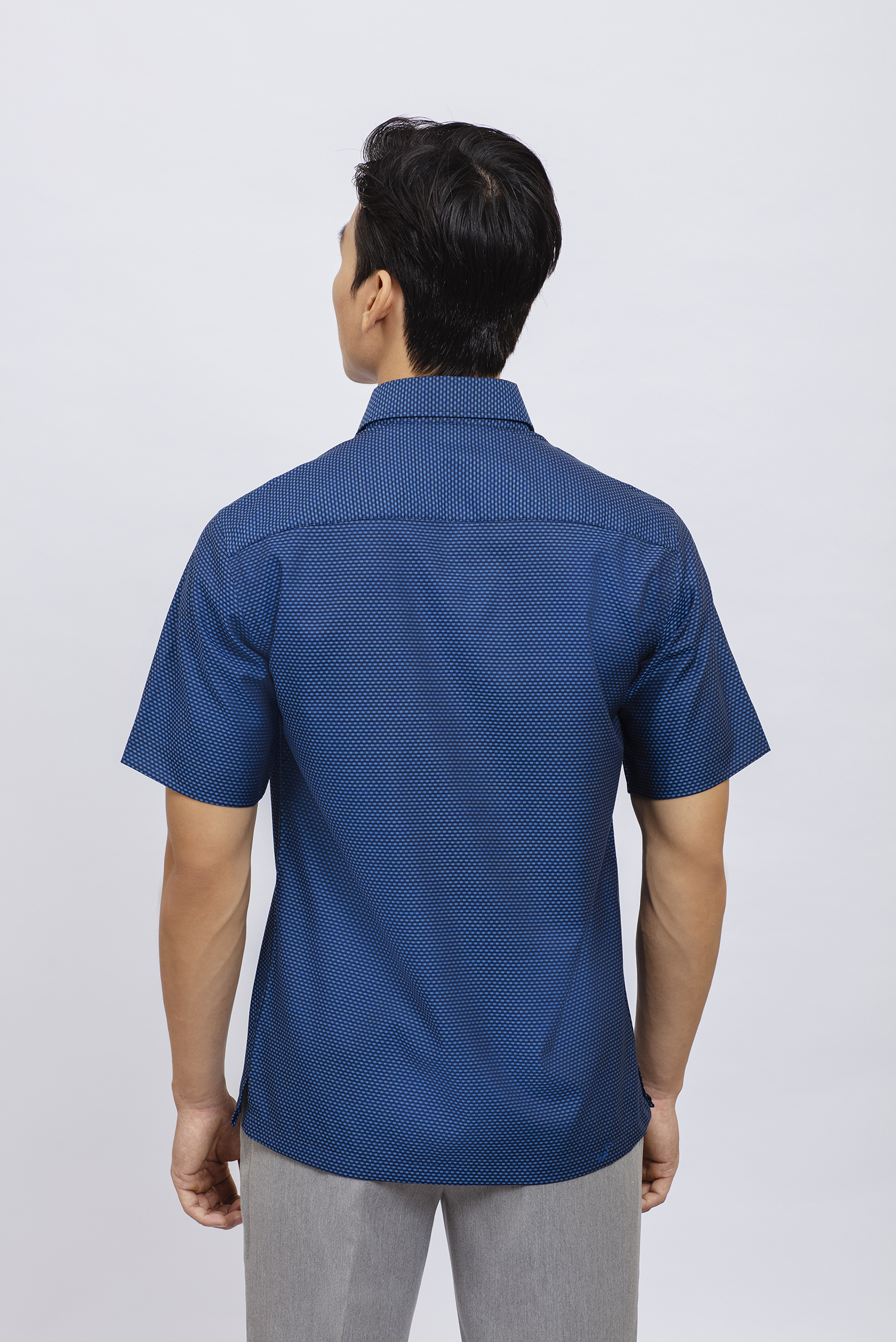 Sơ mi nam ngắn tay Casual xanh dương họa tiết - HẾT HÀNG