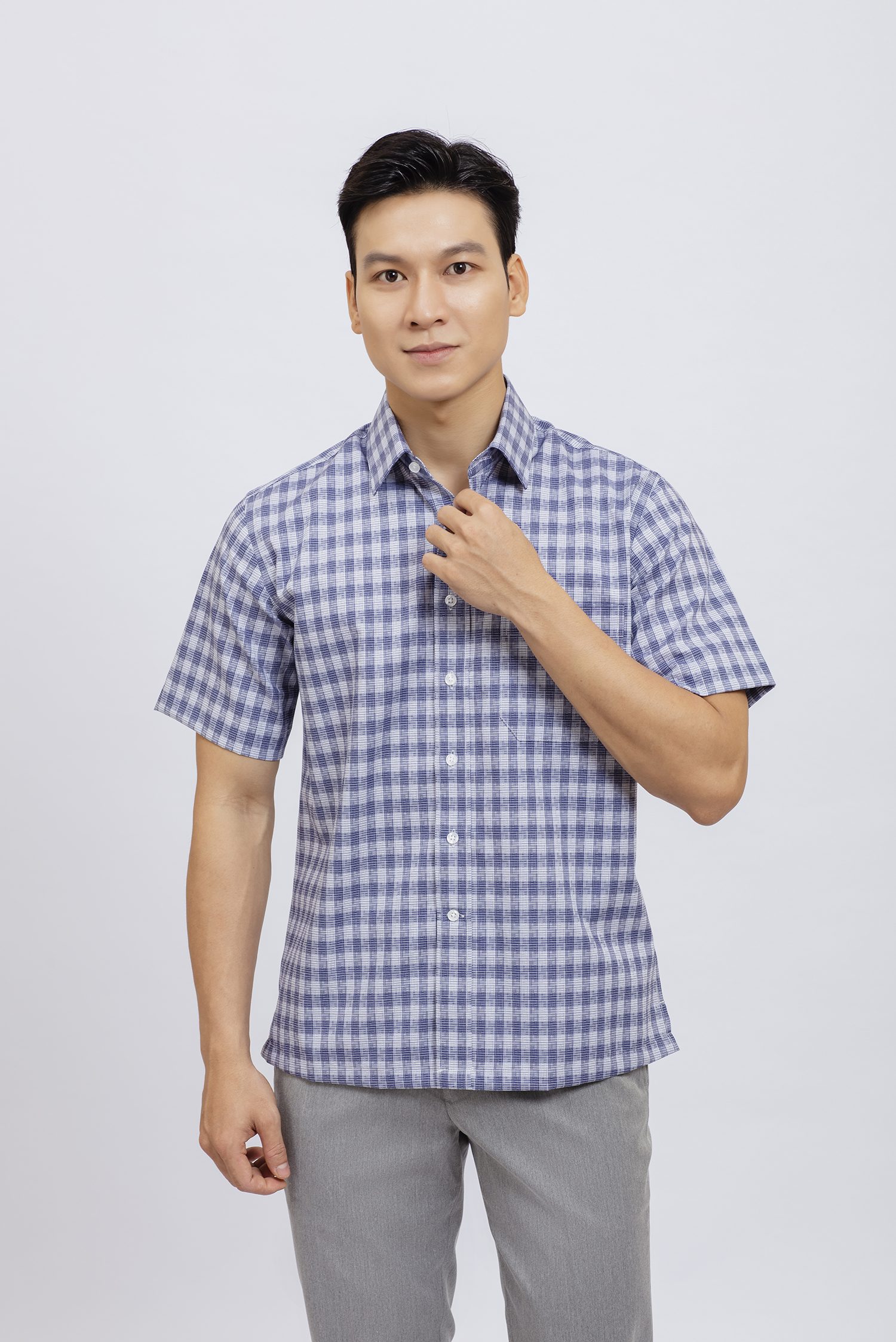 Áo sơ mi nam Casual ngắn tay caro xám - HẾT HÀNG