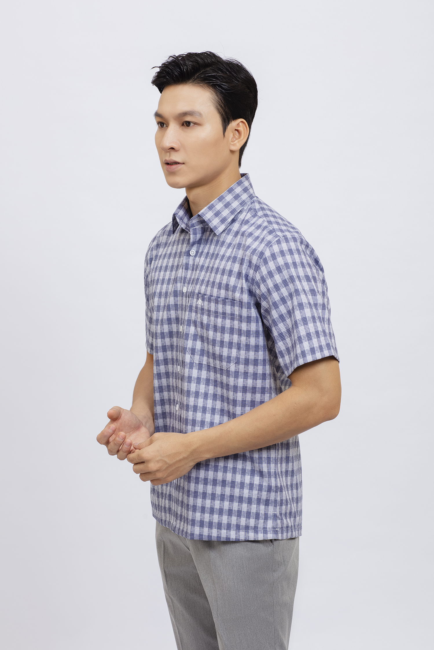 Áo sơ mi nam Casual ngắn tay caro xám - HẾT HÀNG