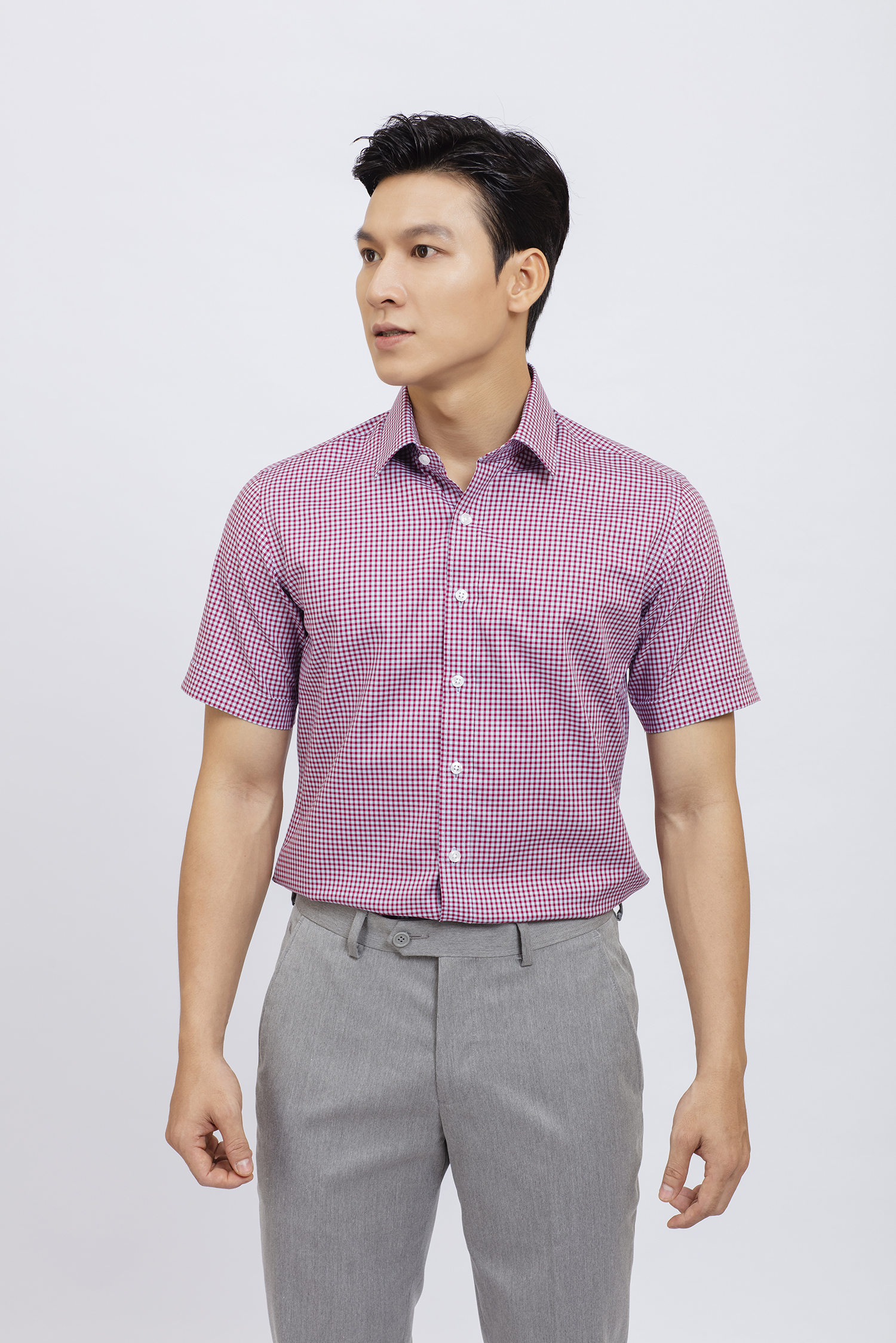 Áo sơ mi nam Regular fit ngắn tay caro đỏ
