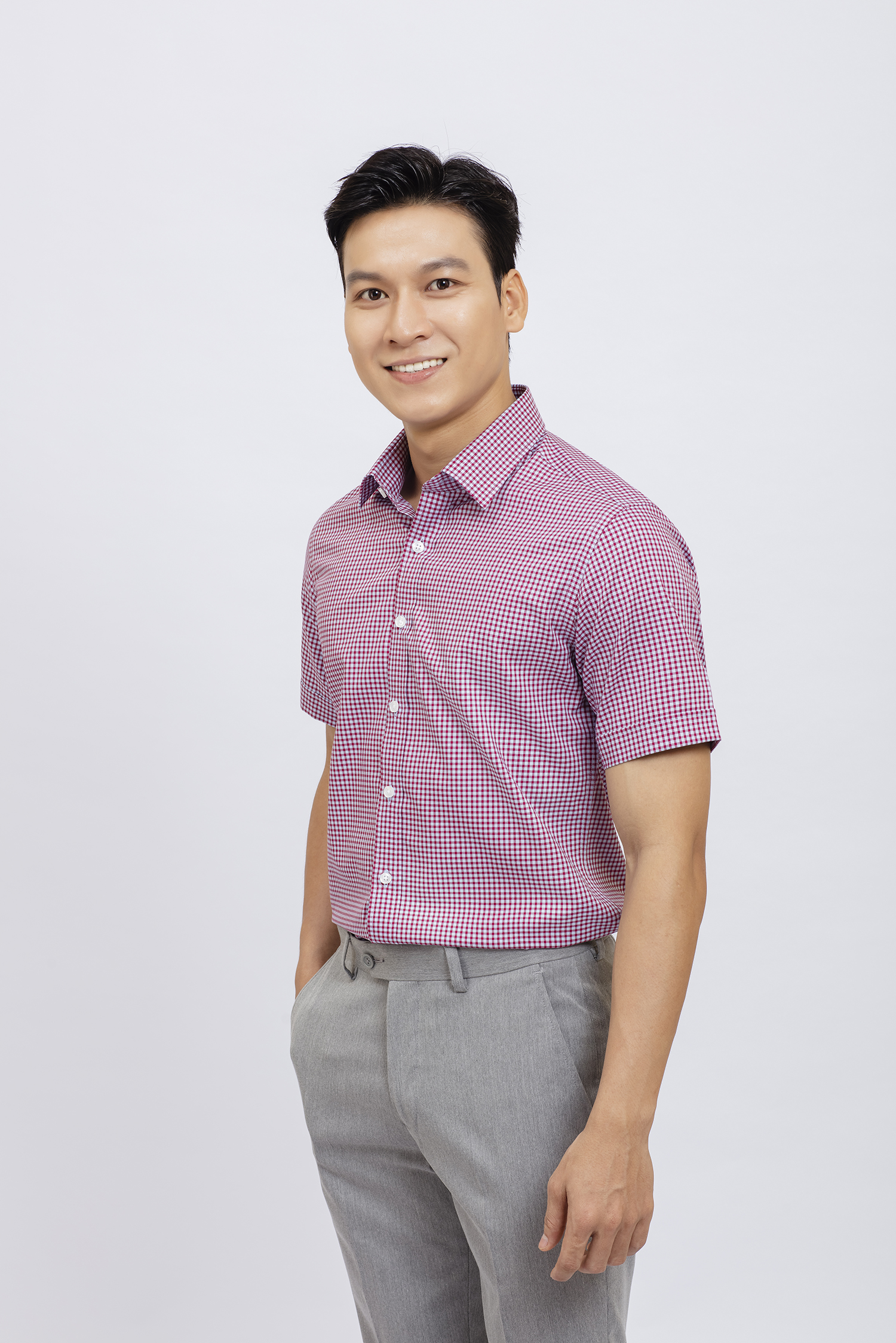 Áo sơ mi nam Regular fit ngắn tay caro đỏ