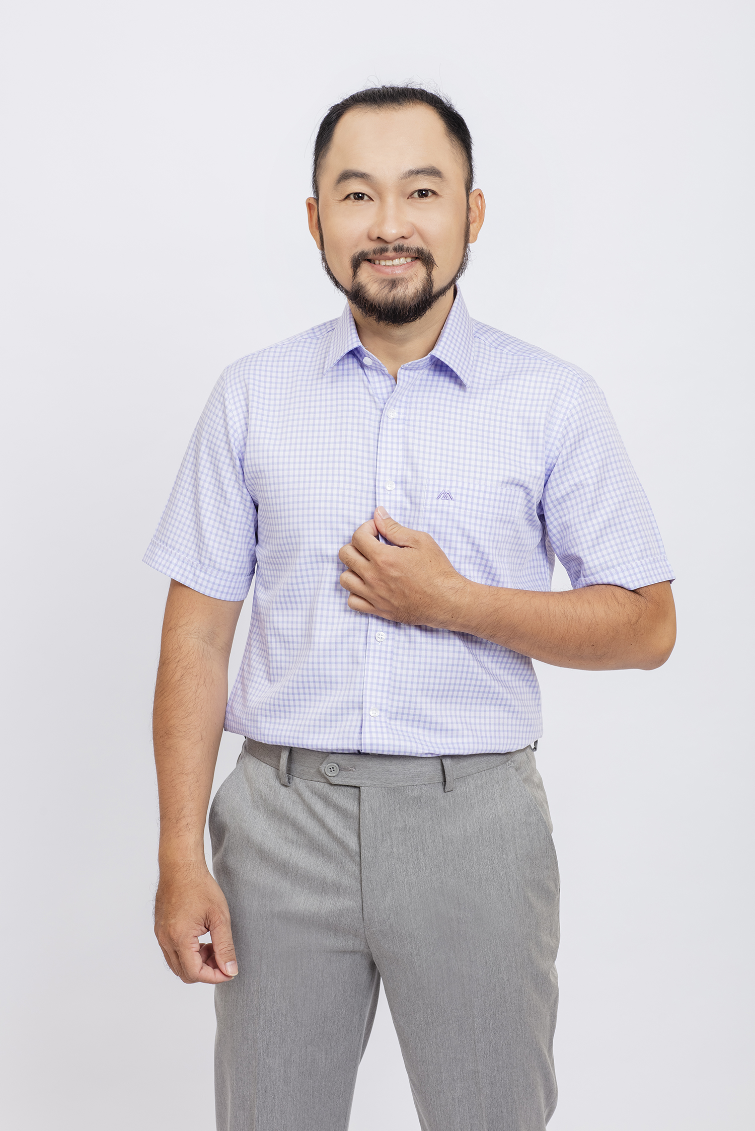 Áo sơ mi nam ngắn tay Regular fit Caro tím nhạt - HẾT HÀNG