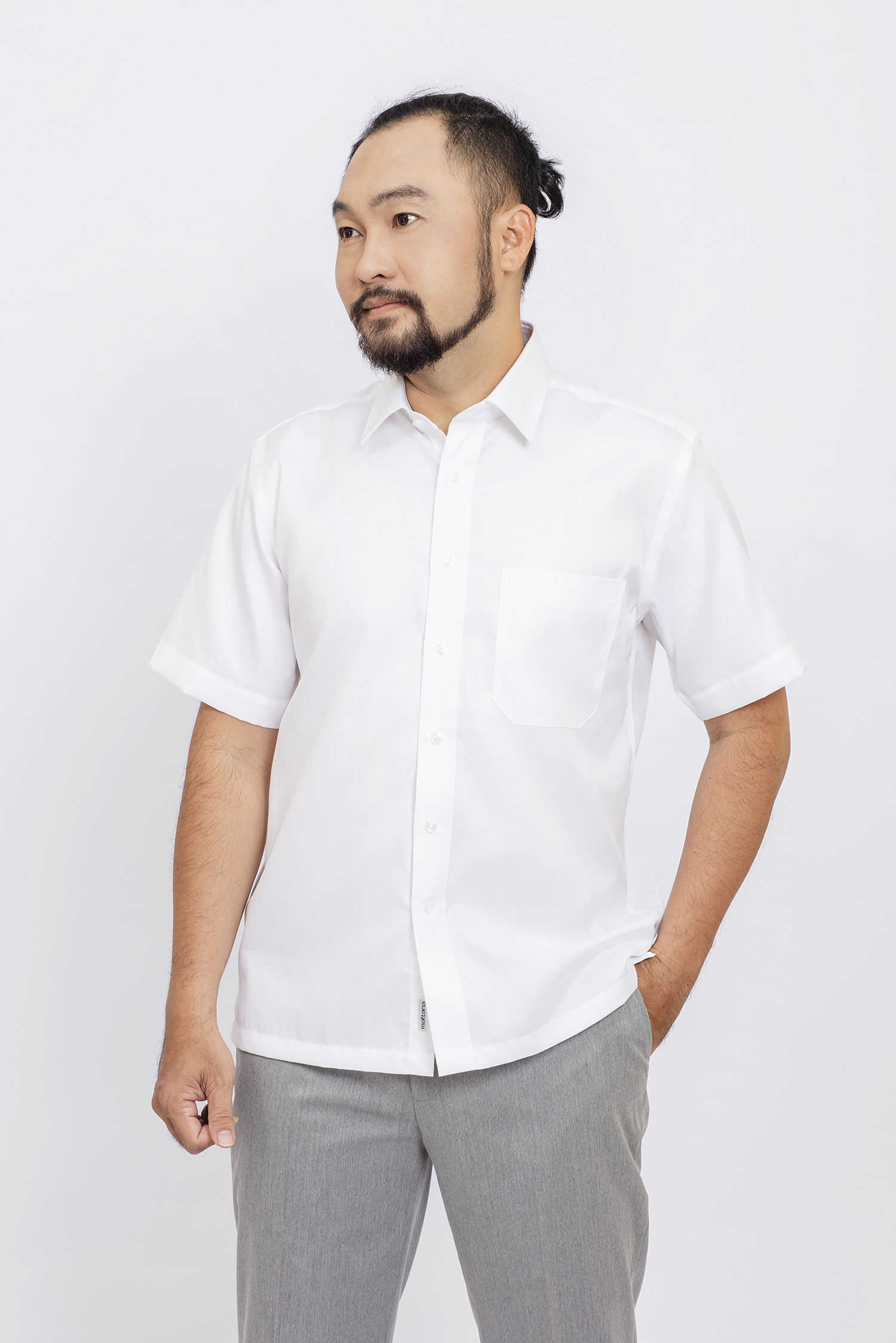 Sơ mi nam Ngắn tay Casual Trắng trơn