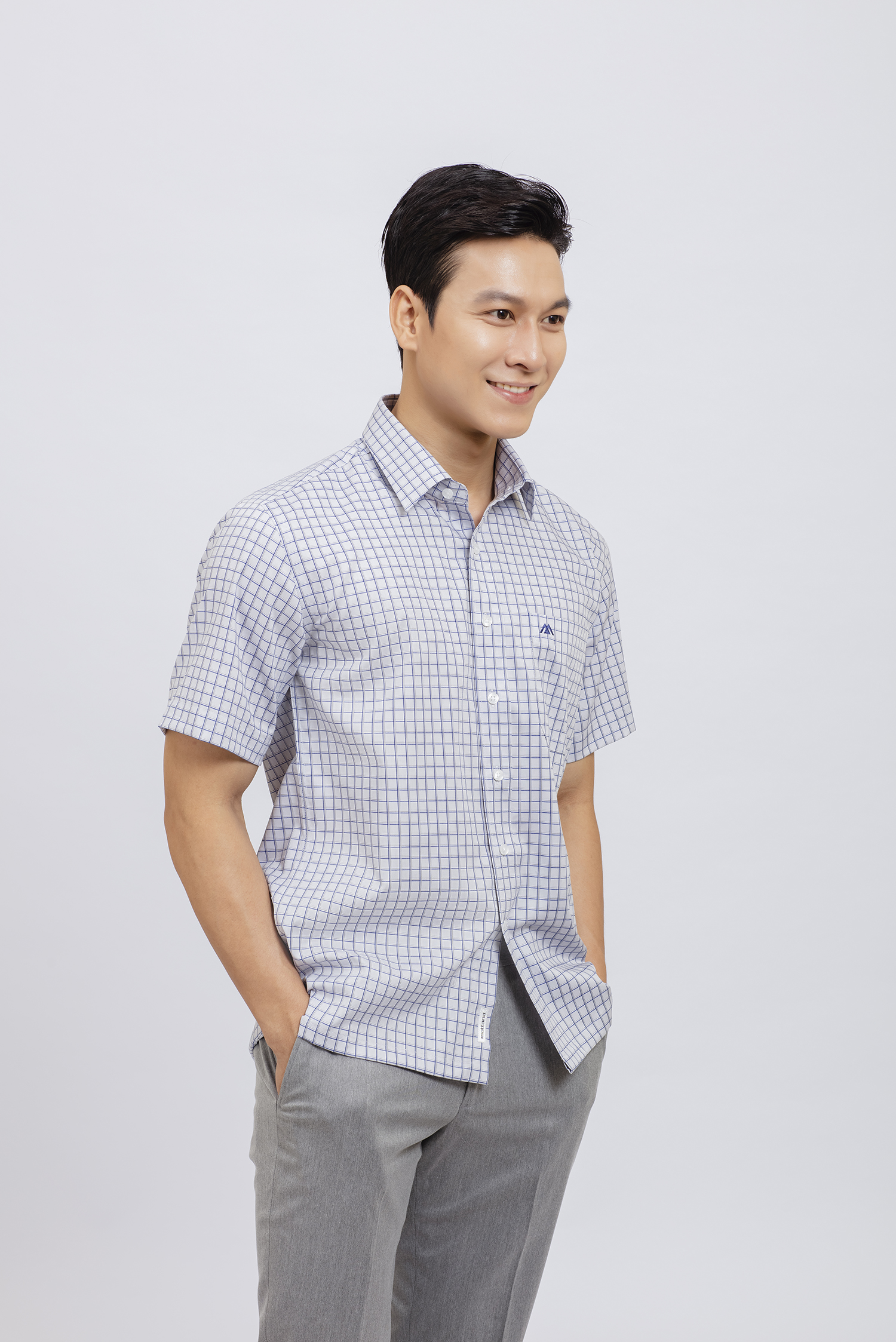 Sơ mi nam Ngắn tay Casual caro xanh - HẾT HÀNG