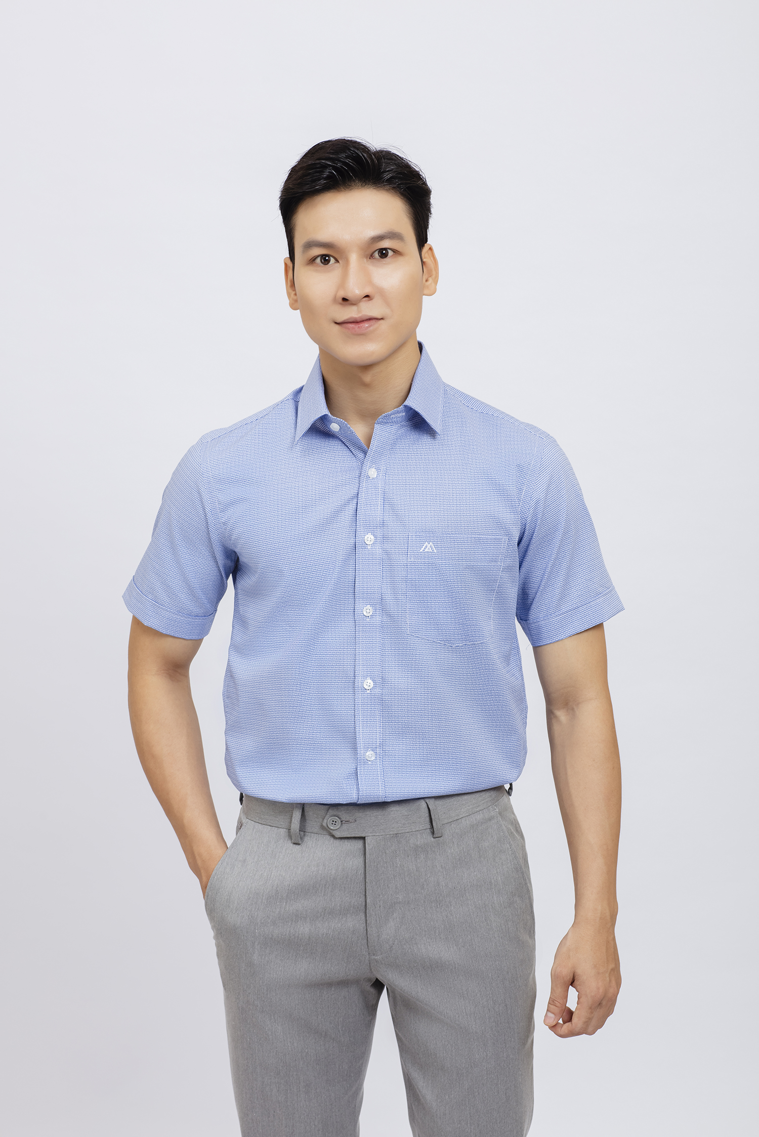 Sơ mi nam Ngắn tay Regular họa tiết xanh dương - HẾT HÀNG