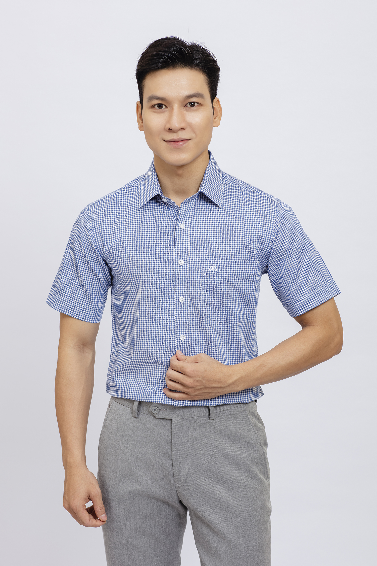 Sơ mi nam Ngắn tay Slim fit caro xanh dương - HẾT HÀNG