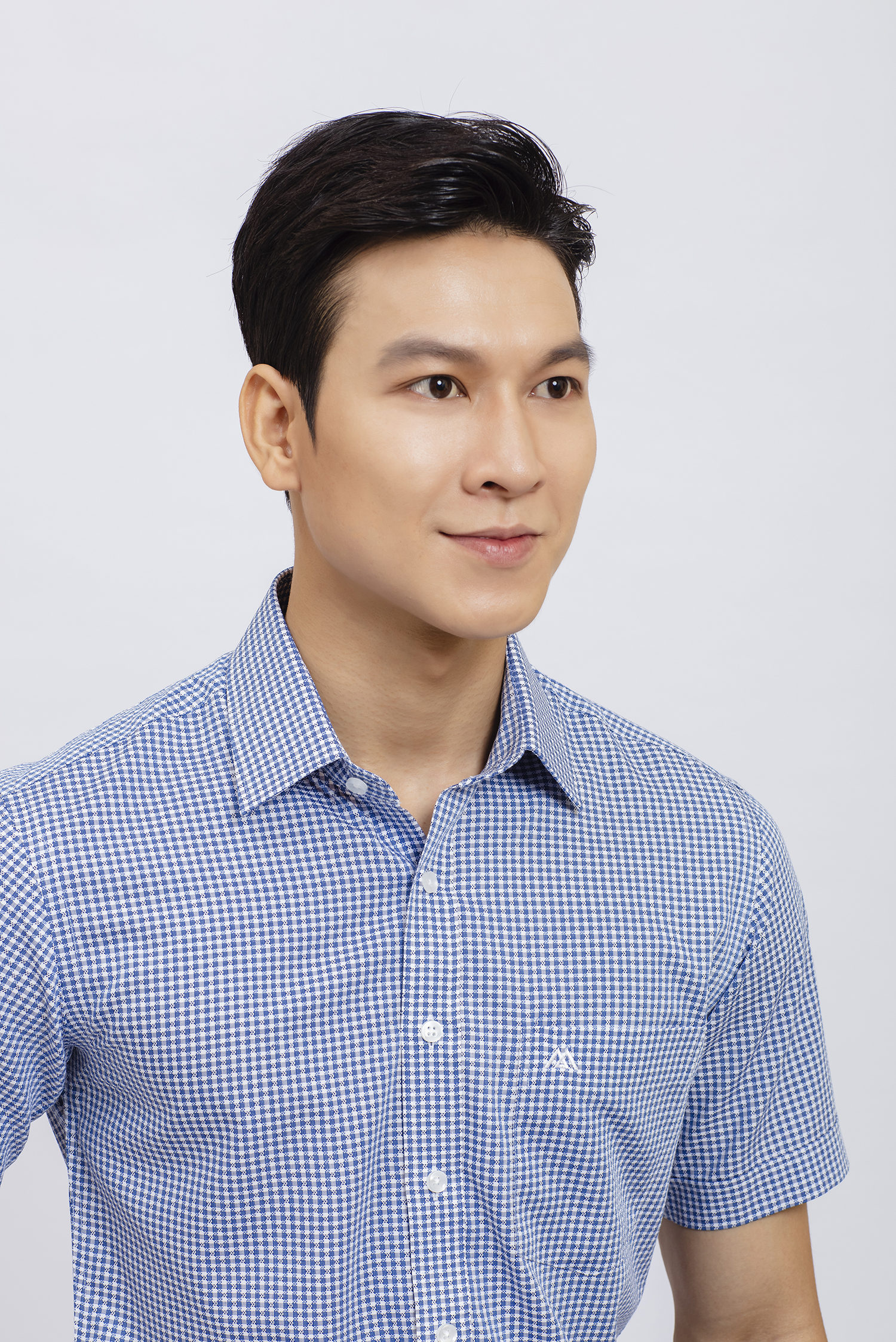 Sơ mi nam Ngắn tay Slim fit caro xanh dương - HẾT HÀNG