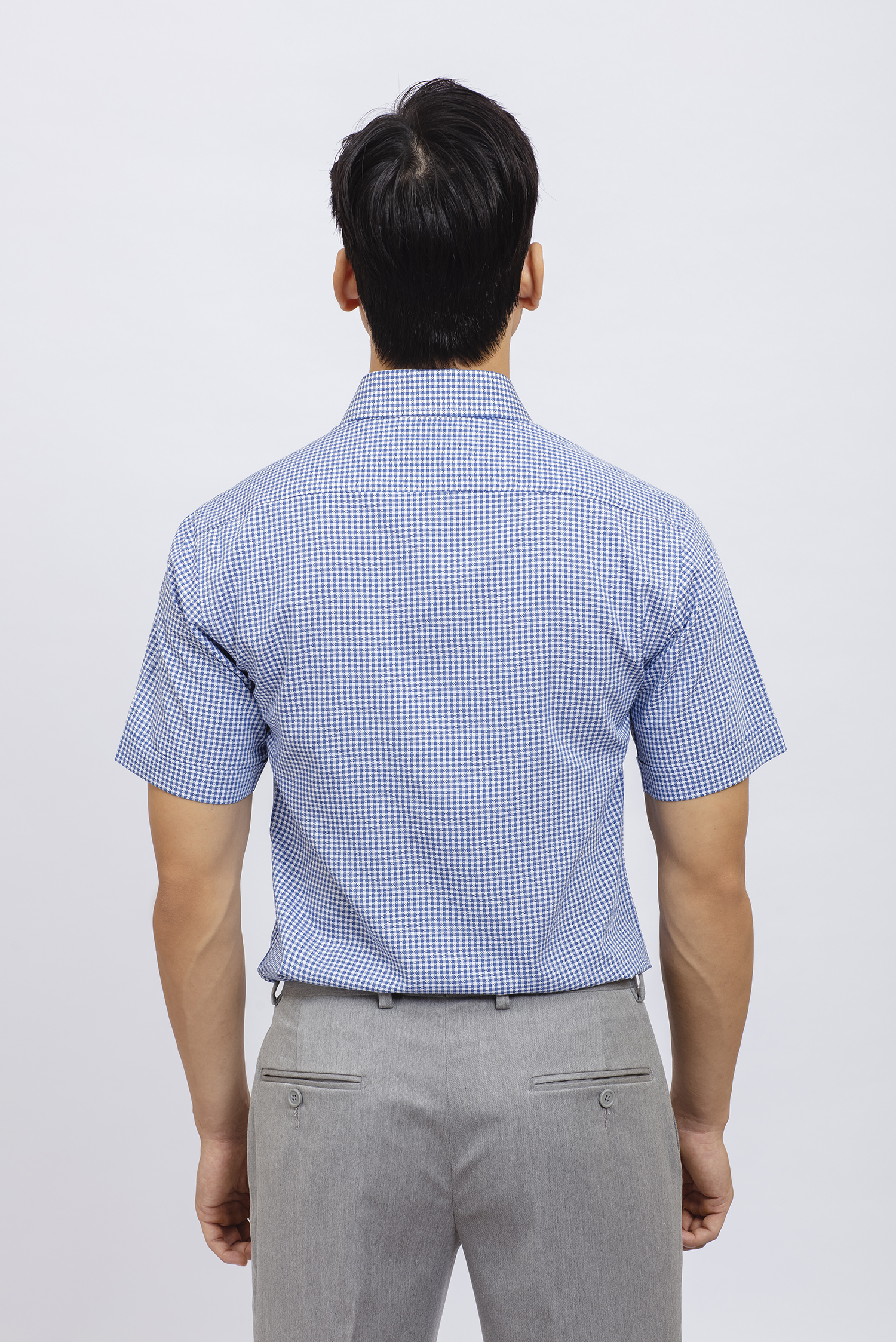 Sơ mi nam Ngắn tay Slim fit caro xanh dương - HẾT HÀNG