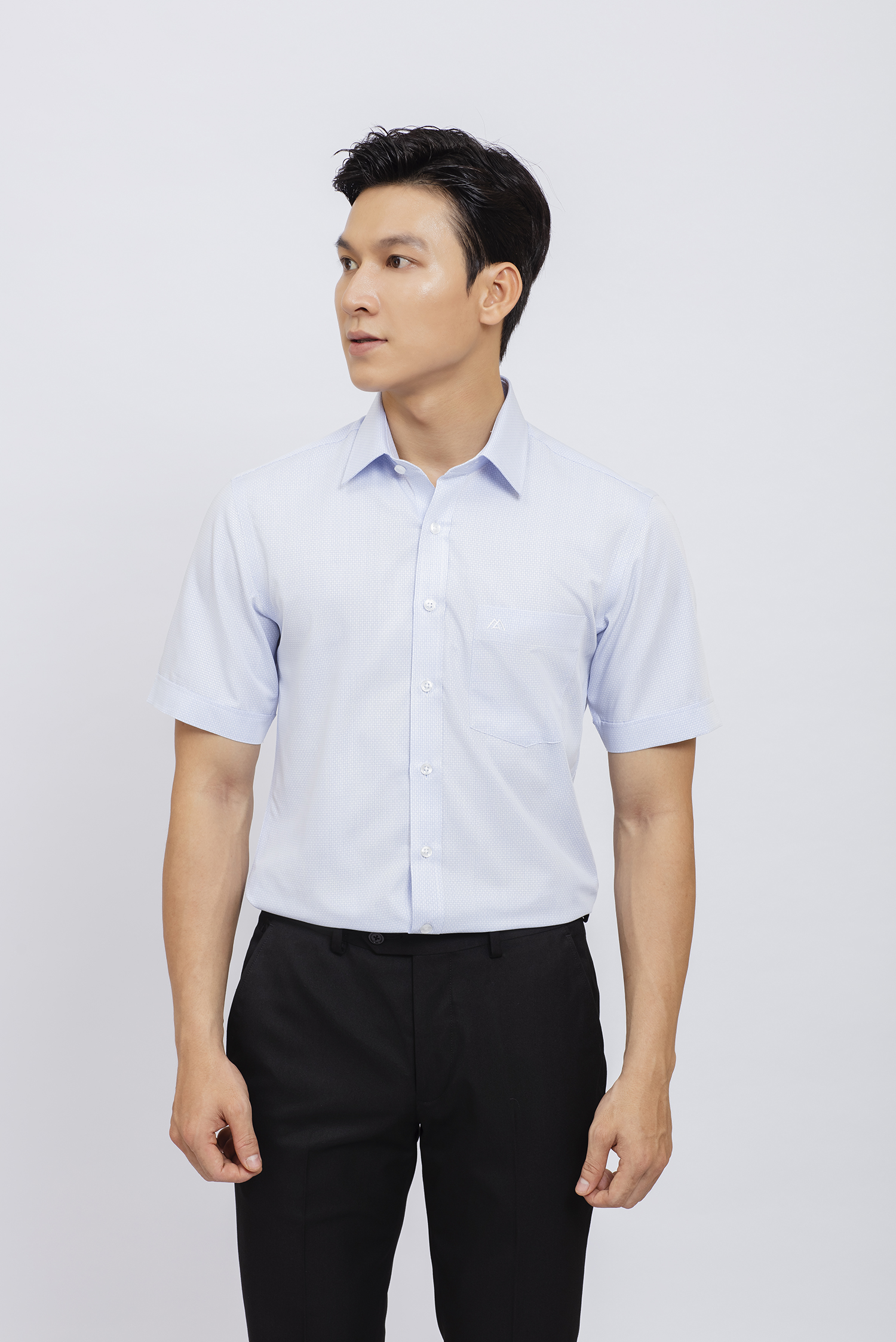 Sơ mi nam ngắn tay Slim Fit họa tiết xanh nhạt - HẾT HÀNG
