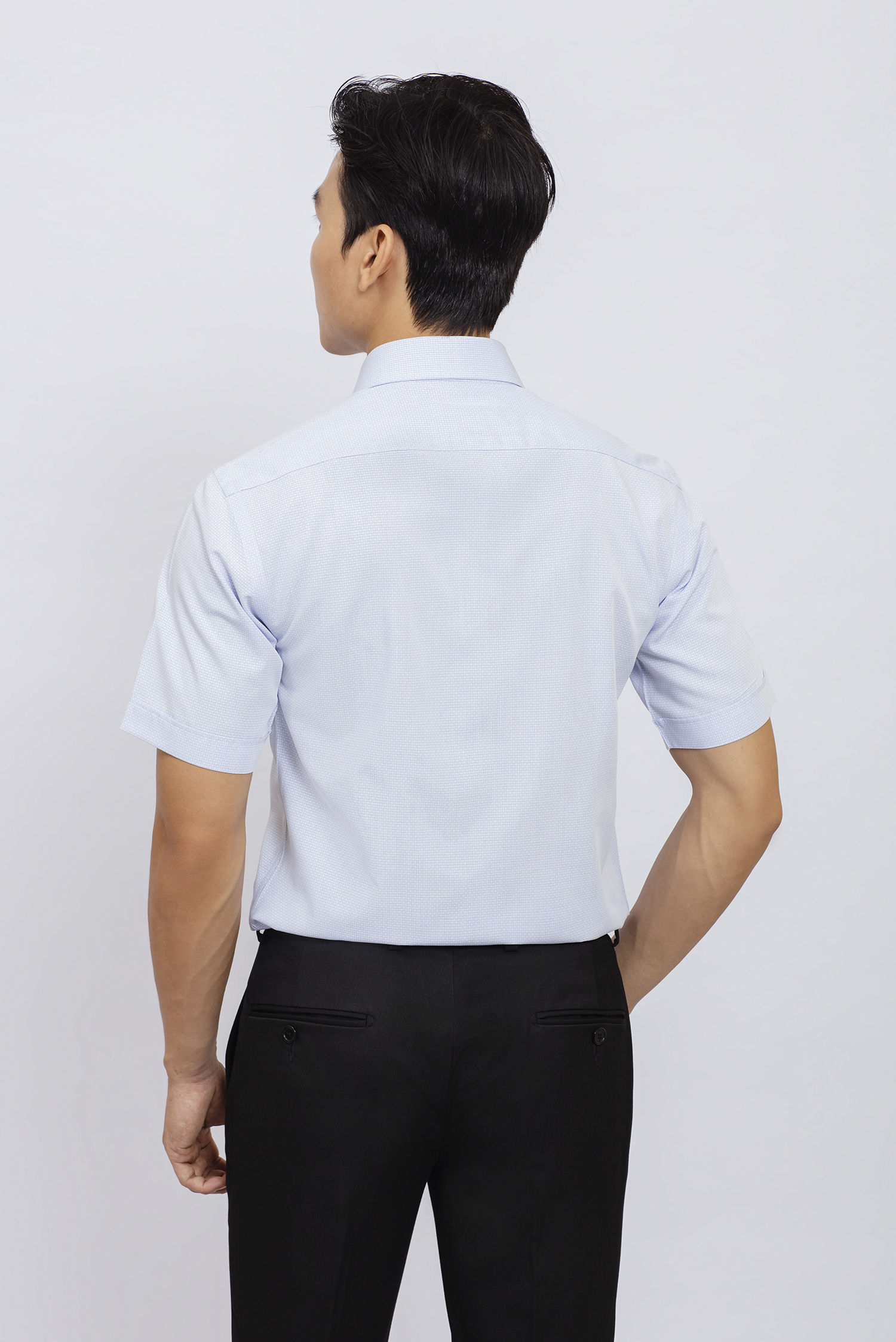 Sơ mi nam ngắn tay Slim Fit họa tiết xanh nhạt - HẾT HÀNG