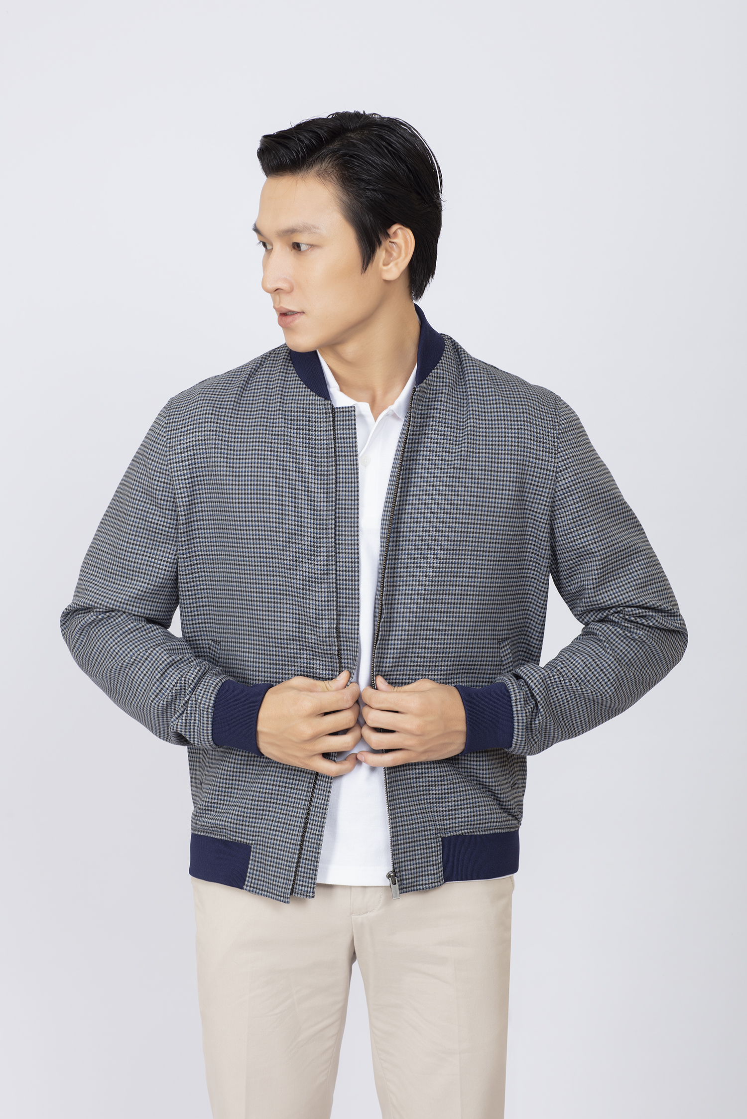 Áo khoác bomber - Caro xanh xám - HẾT HÀNG