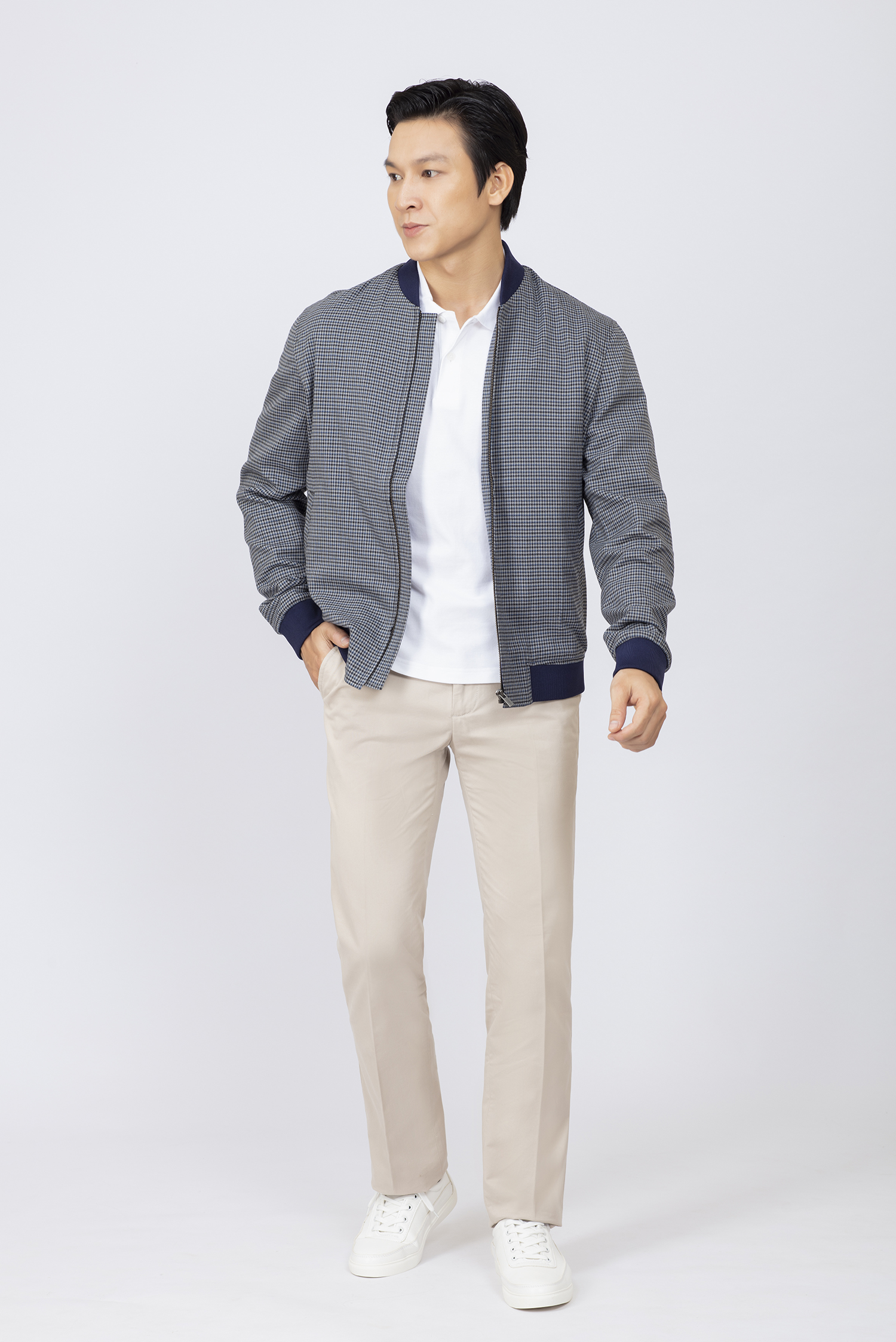 Áo khoác bomber - Caro xanh xám - HẾT HÀNG