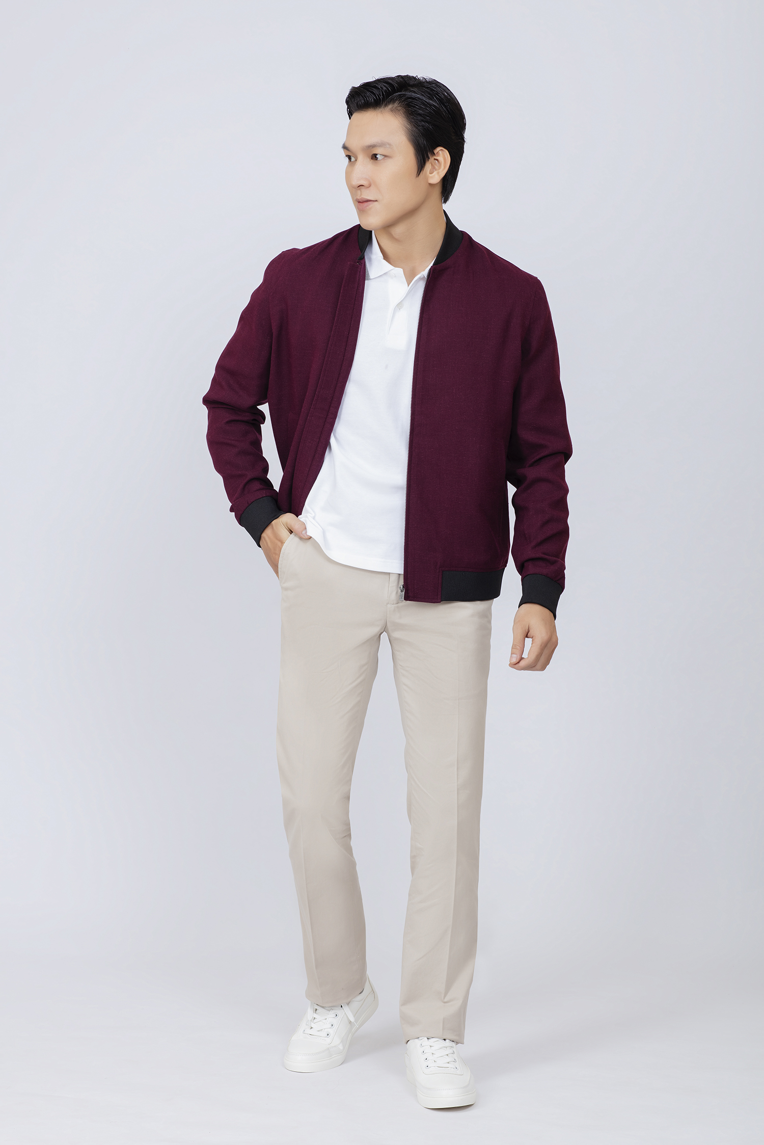 Áo khoác bomber - Màu đỏ rượu - HẾT HÀNG