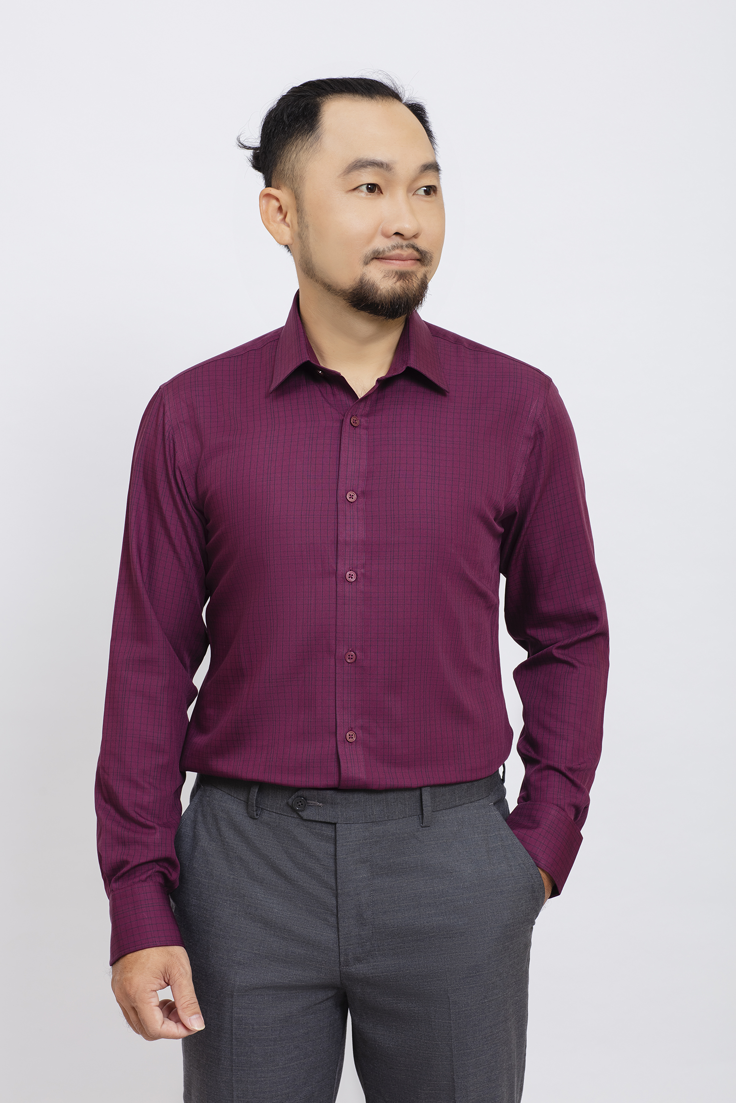 Sơ mi nam dài tay - Slimfit, màu đỏ đô caro