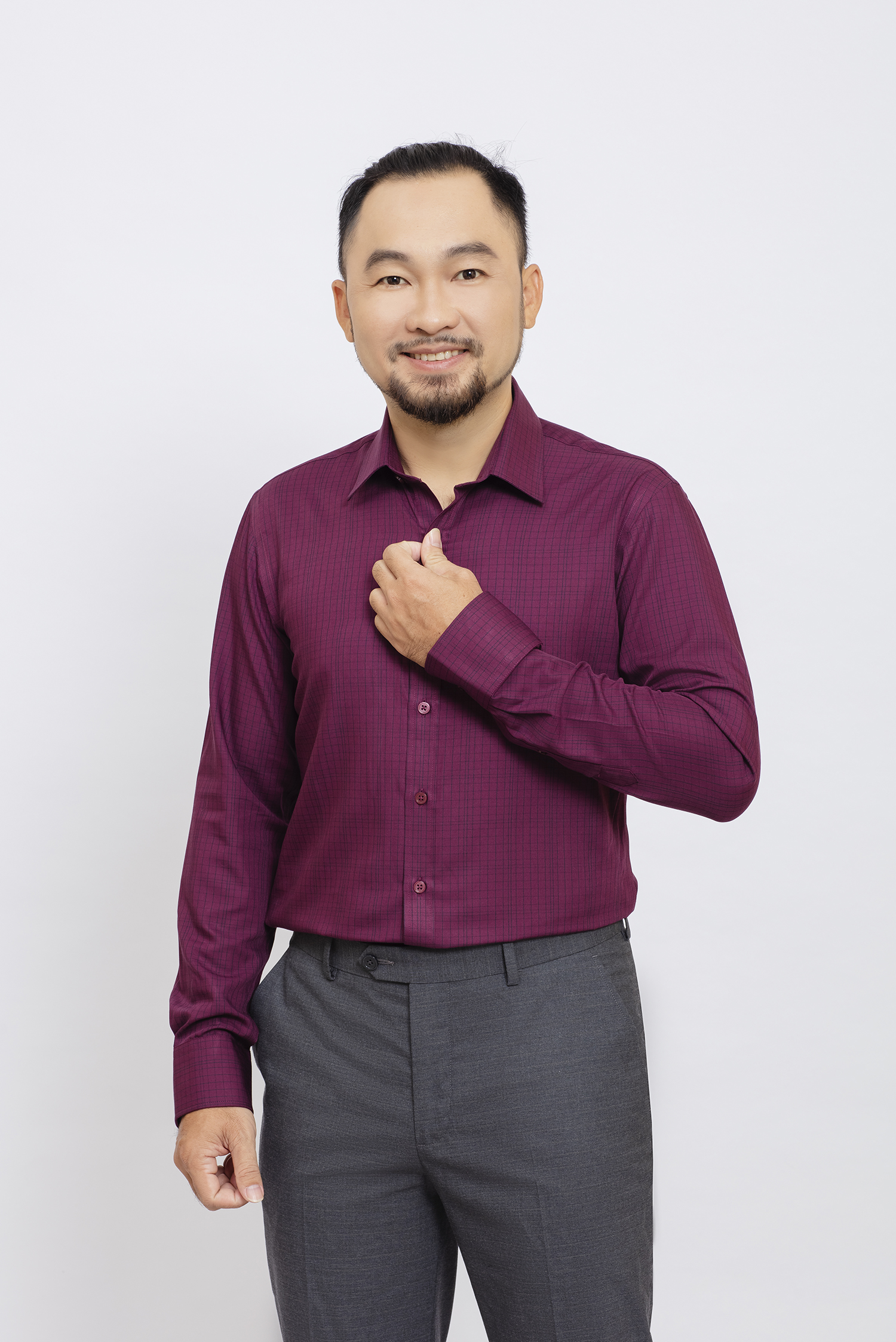 Sơ mi nam dài tay - Slimfit, màu đỏ đô caro