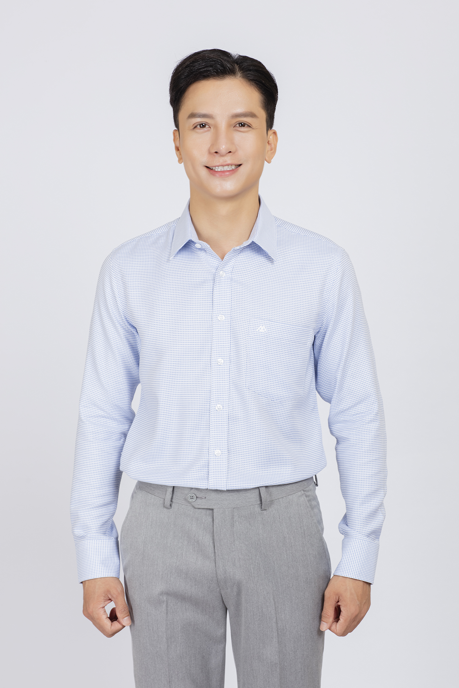 Sơ mi nam DT - Slimfit - màu xanh caro nhỏ - HẾT HÀNG